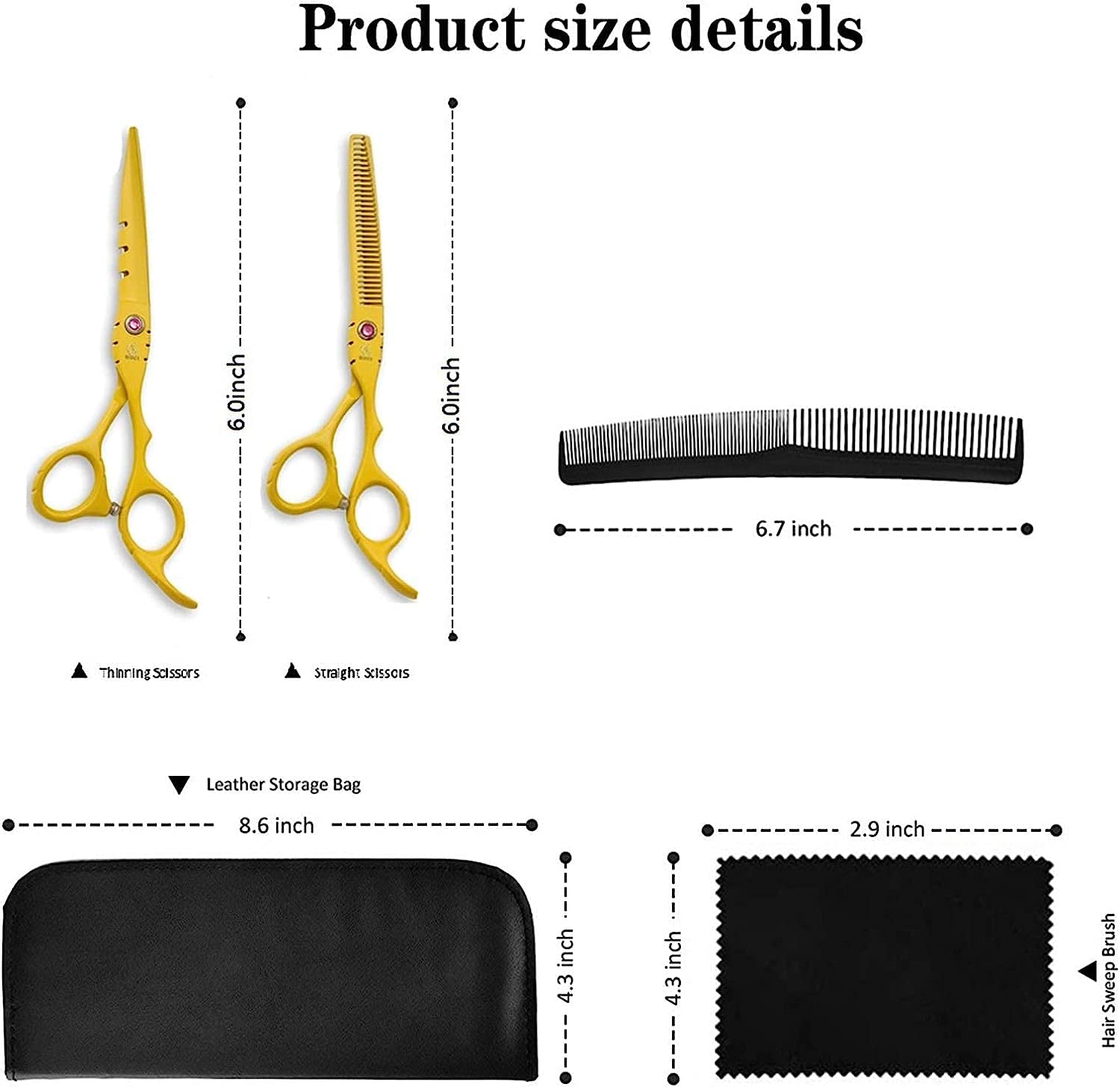 Professional 6.0 Inch Barber Scissors Set - Stainless Steel Hair Cutting Shears for Bangs & Textured Hair | Hairdressing Tools for Stylists & Salon Use