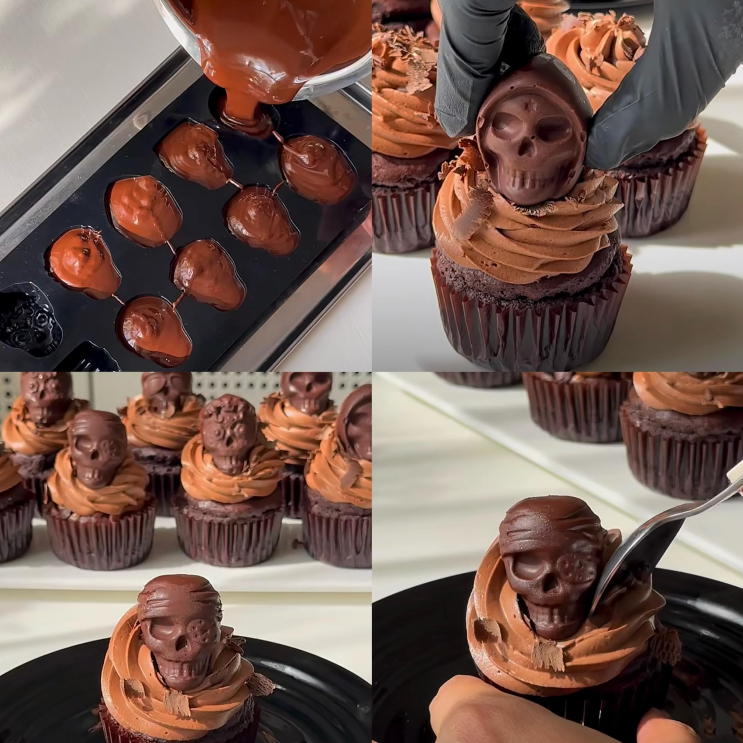 3 Pack Skull Silicone Molds for Baking - Halloween Chocolate, Jello & Ice Cube Molds - Perfect for Cake, Cupcake & Party Decorations (Black) | Great for Halloween Parties, DIY Desserts & Spooky Treats