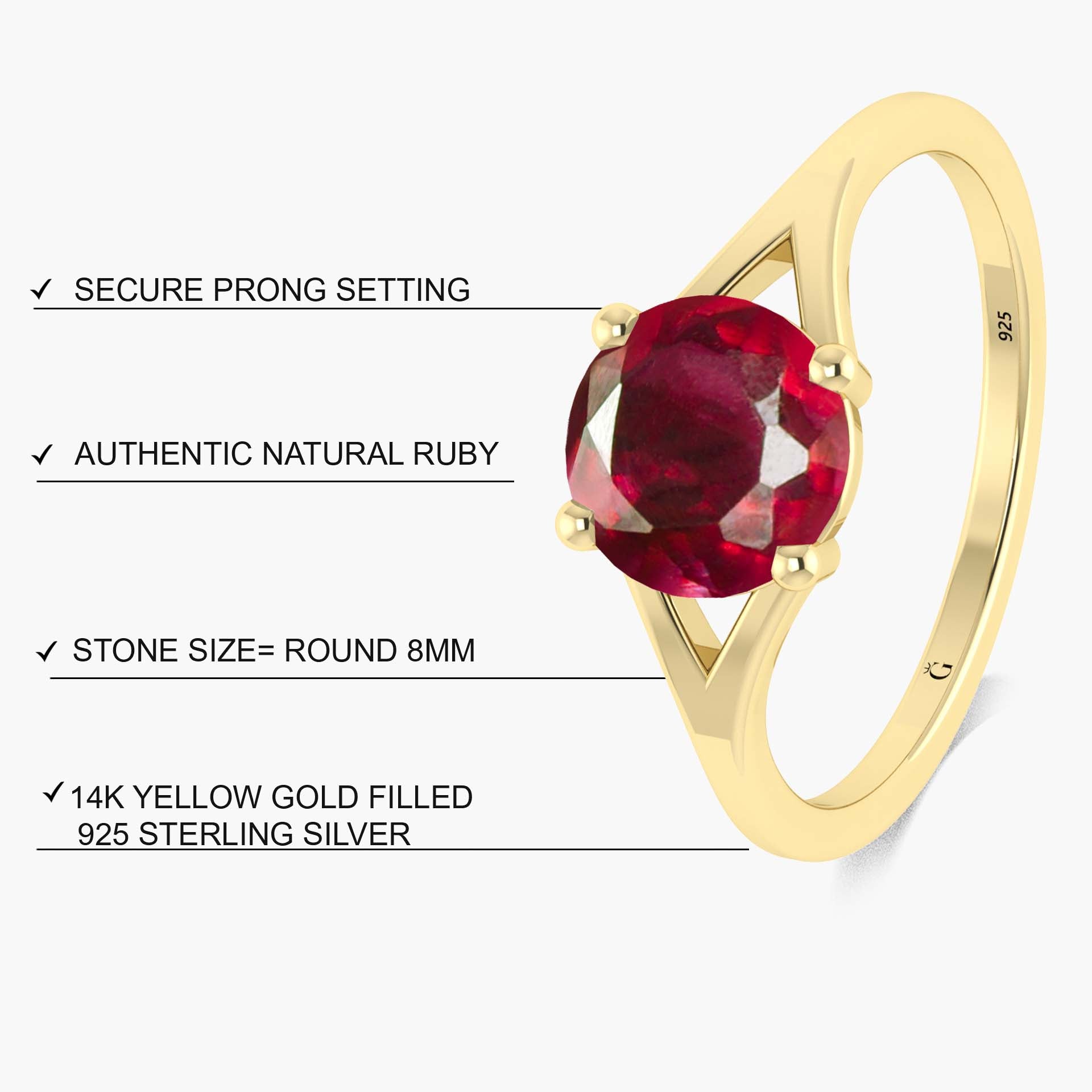 Natural Ruby Round Faceted Gemstone Statement Ring for Women - Elegant Handmade Jewelry Gift for Anniversary, Valentine's Day & Special Occasions | Perfect for Evening Parties, Date Nights & Formal Events