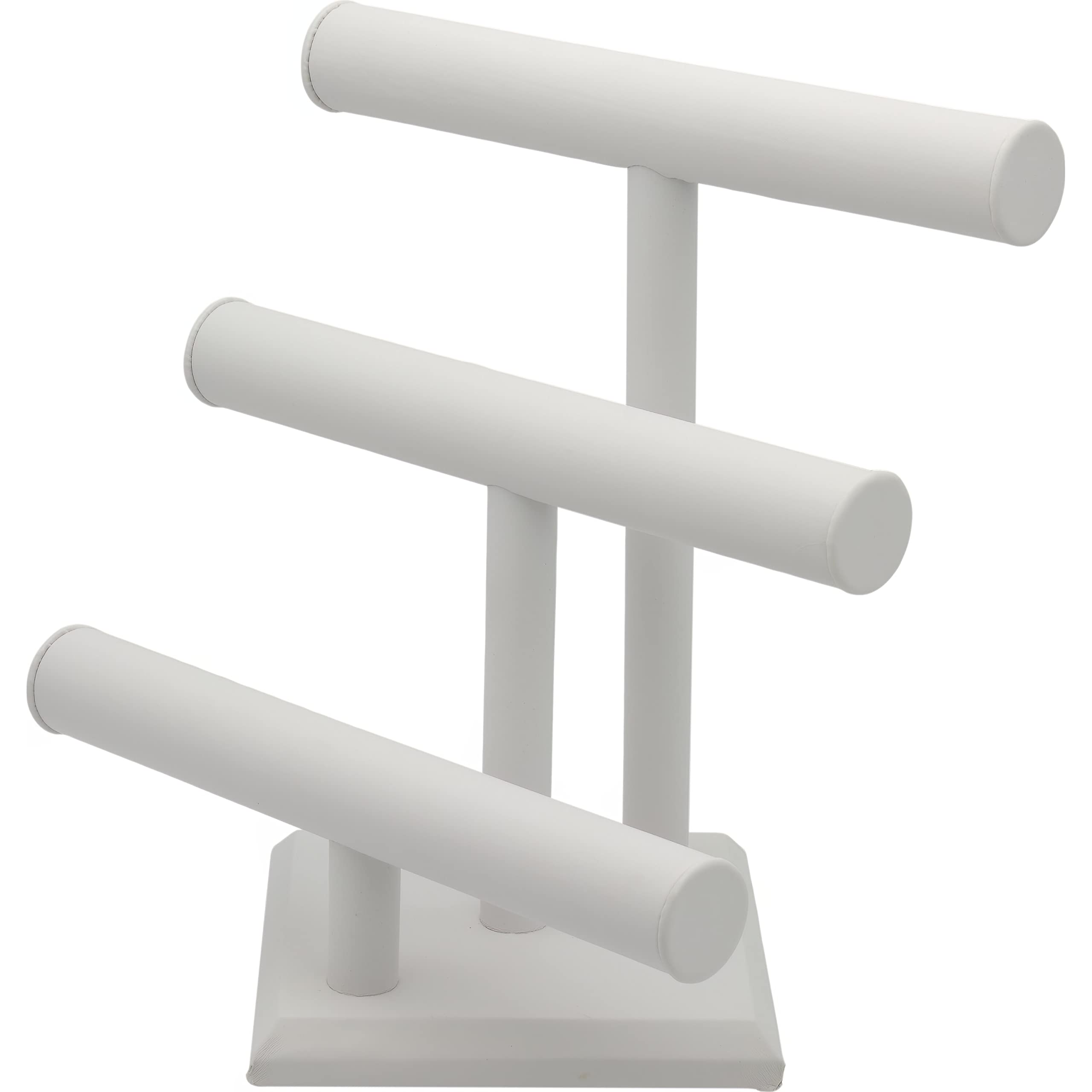 FindingKing 3-Tier White Leather Jewelry Display Stand - Elegant T-Bar Bracelet & Necklace Organizer for Boutique, Retail Store and Home Vanity Decor