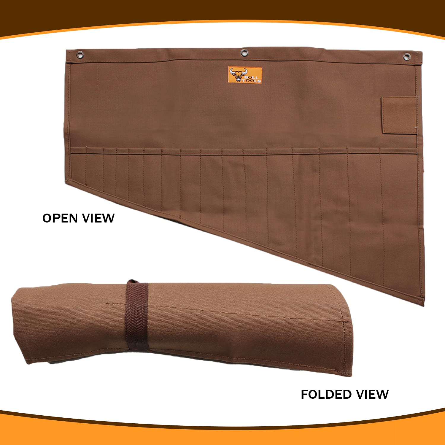 Heavy Duty Tool Pouch Roll Up Organizer - 16 Pocket Wrench Roll for SAE & Metric Tools | Handcrafted Cotton Canvas Tool Bag | Durable Portable Workshop & Garage Storage (Cinnamon Brown) - Perfect for Mechanics, DIY Projects & On-the-Go Repairs