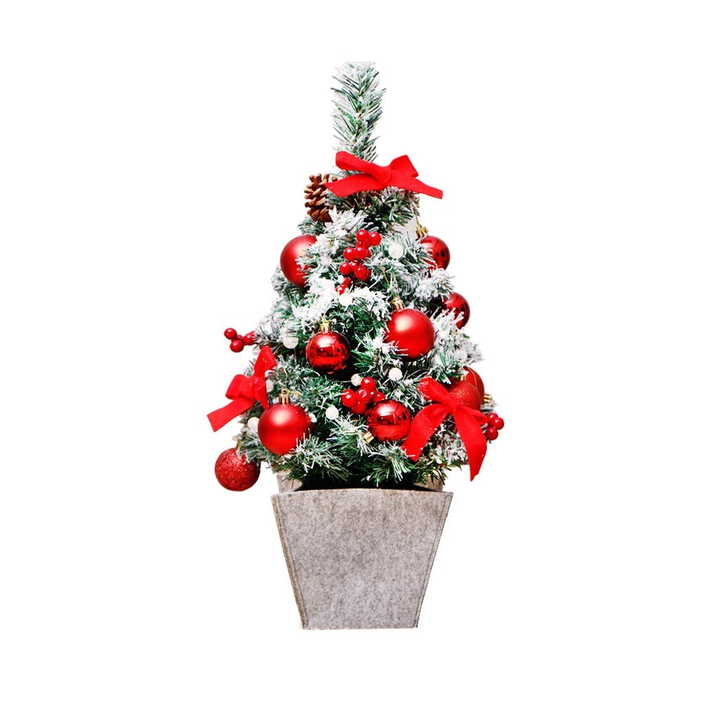 Mini Christmas Tree with Lights - Small Holiday Decor with Bows, Bells & Pine Cones - Perfect for Desktop, Office, Home & New Year Decorations