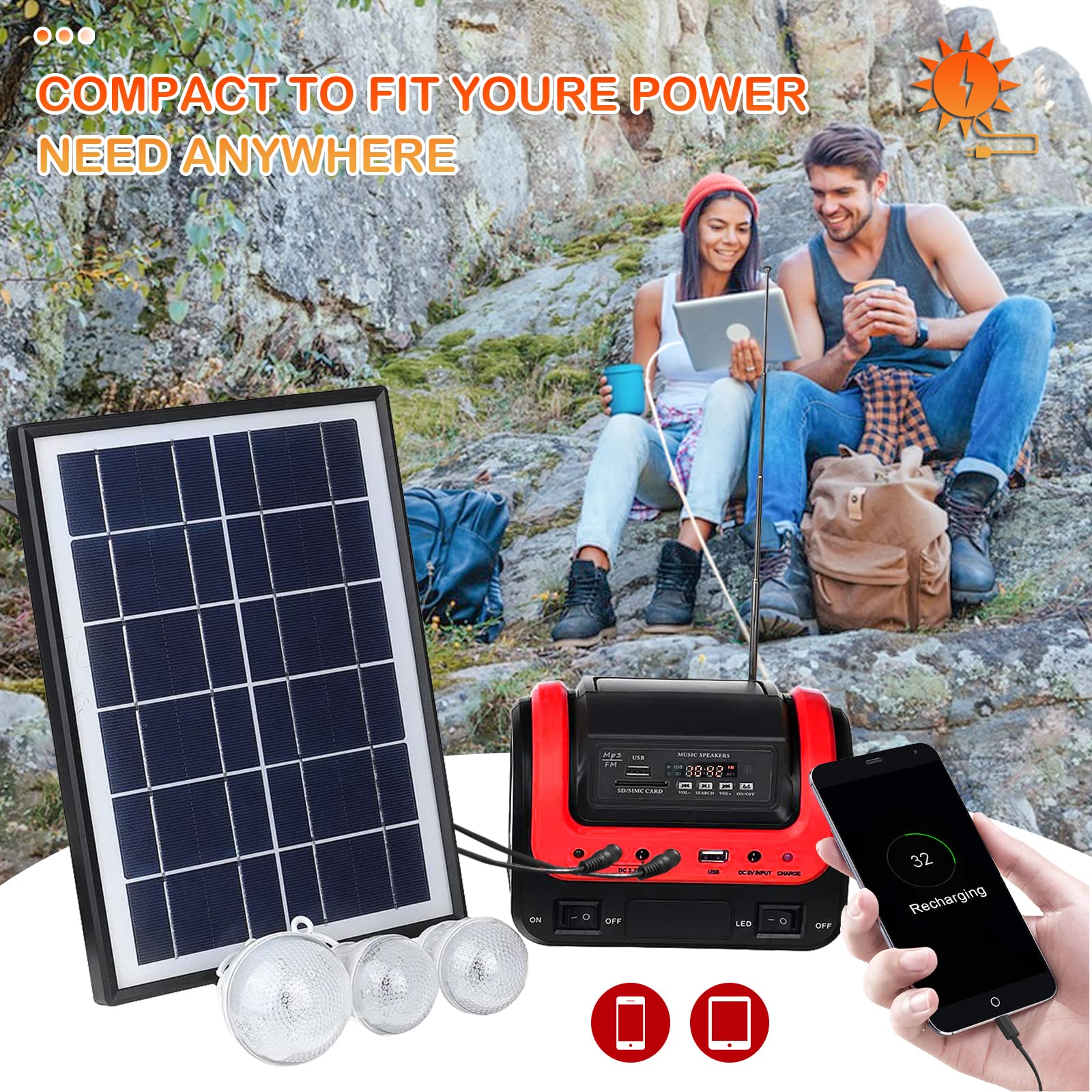 Portable Solar Generator with Solar Panel - 300W LiFePO4 Battery Power Station, USB/DC Outlets, LED Flashlight for Camping, Emergency & Outdoor Activities | Quiet, Lightweight & Eco-Friendly