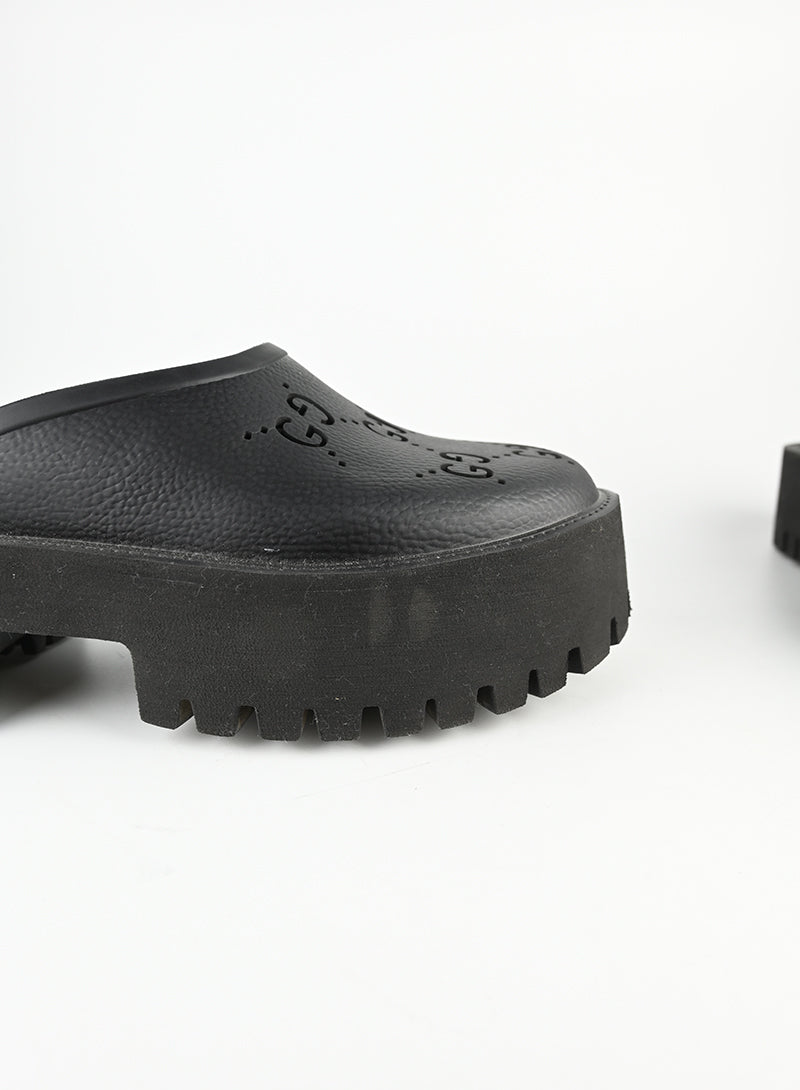 Gucci Black Rubber Mules Women's Size 38 - Comfortable Slip-On Shoes for Casual Wear & Everyday Outfits