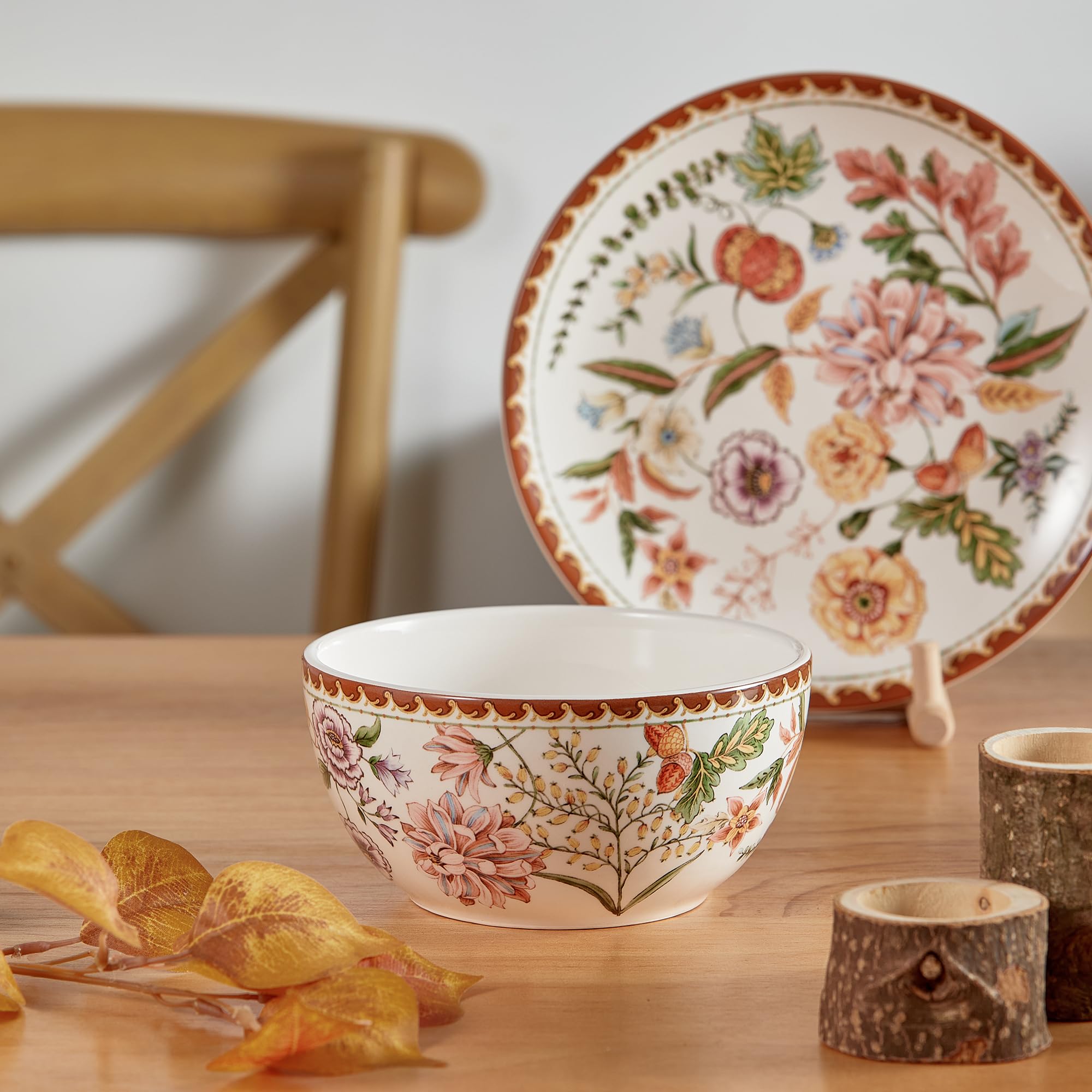 Bico Blooming Moment 26oz Ceramic Bowls Set of 4 - Microwave & Dishwasher Safe Pasta, Salad, Soup & Cereal Bowls - Perfect for Breakfast, Dining & Kitchen Serving