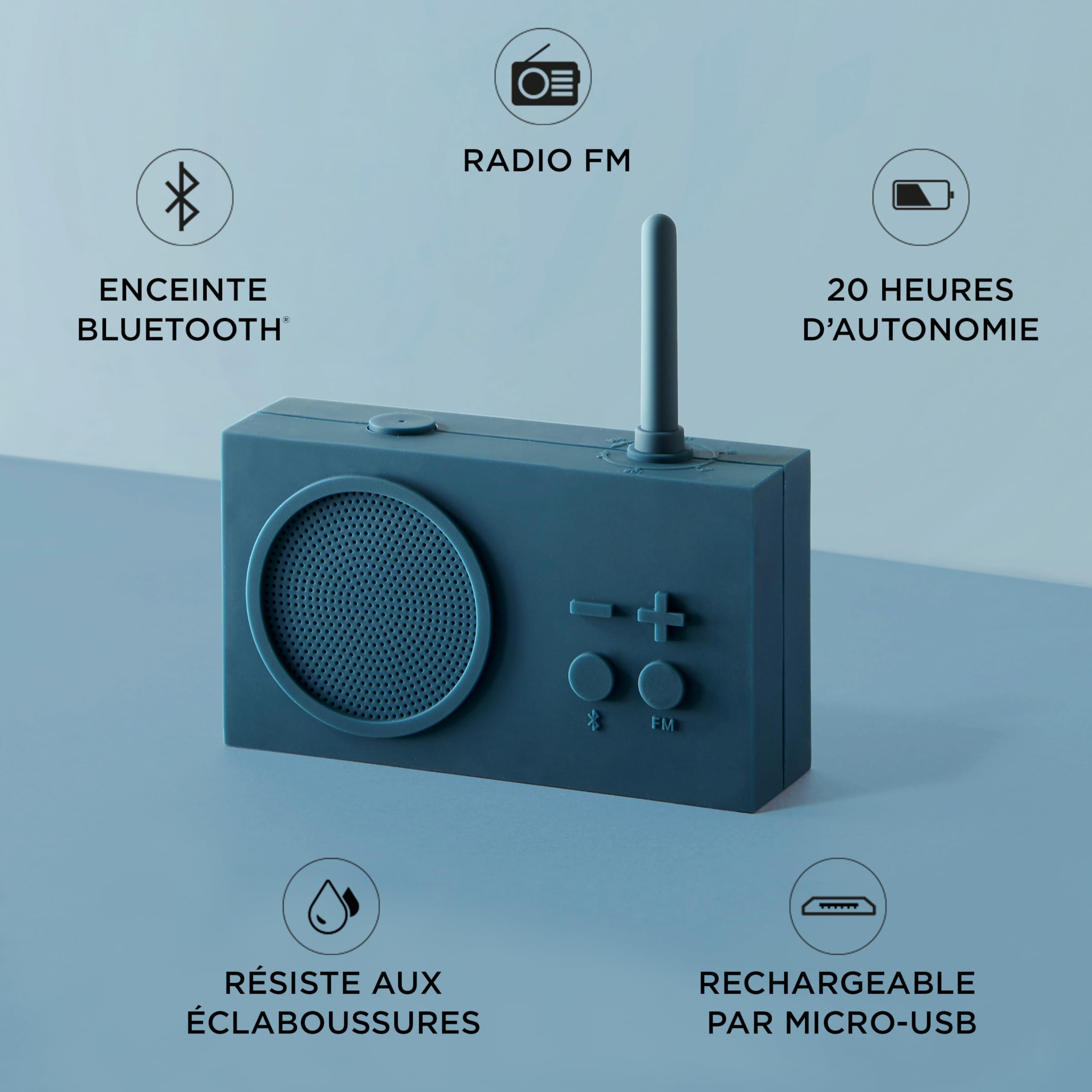 Lexon TYKHO 3 Wireless Bluetooth Speaker with FM Radio, Splashproof Portable Speaker, Rechargeable Battery - Black - Perfect for Outdoor Adventures, Beach Parties & Home Use
