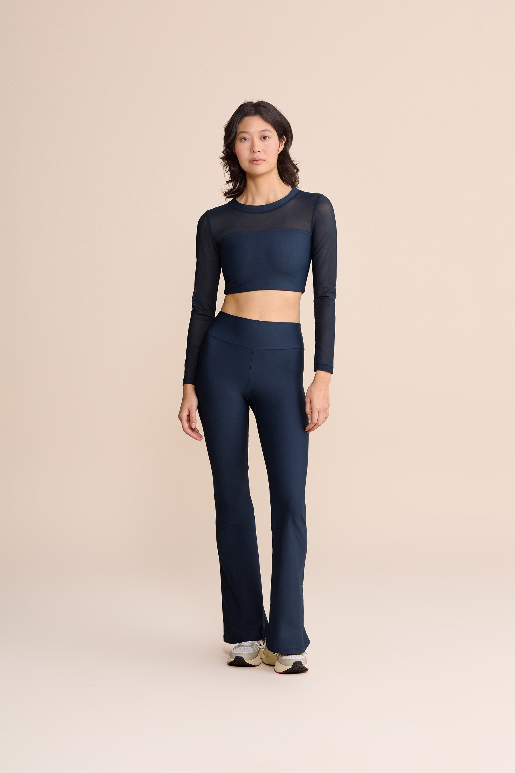 Women's Tule Core Long Sleeve Cropped Top - Soft Stretchy Casual Shirt for Everyday Wear | Perfect for Layering, Yoga, and Street Style Outfits