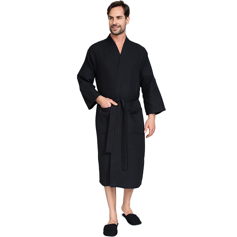 Premium Men's Cotton Waffle Bathrobe - Ultra Soft SPA Robe for Men | Luxury Linen Lounge Robe for Home, Spa & Resort Relaxation