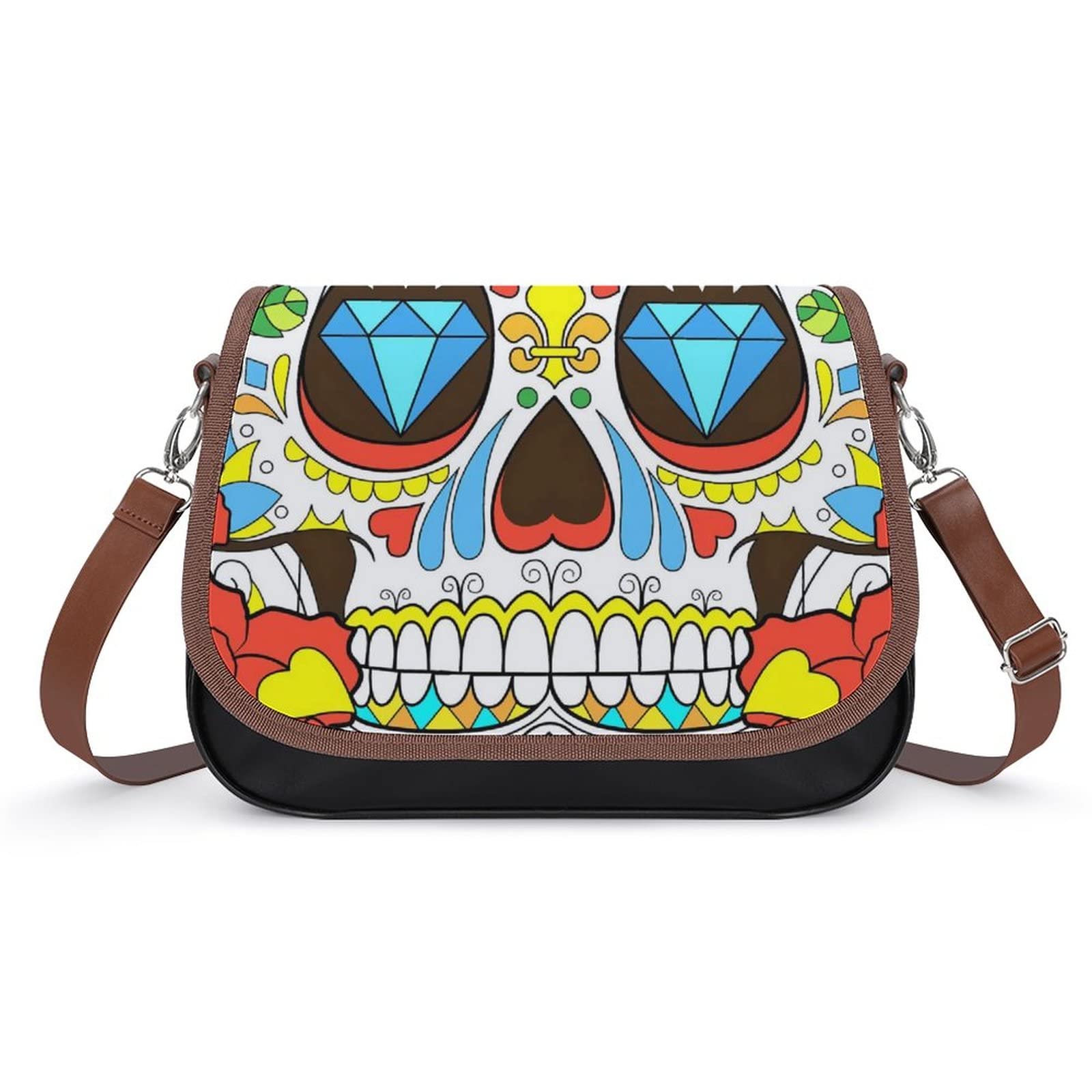 Stylish Medium Crossbody Bags for Women - Printed Shoulder Messenger Purse with Jewelry & Skull Floral Design - Perfect for Daily Use, Travel & Shopping