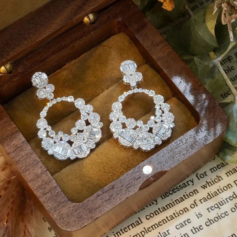 18K White Gold Diamond Earrings for Women - 1.92 Carat Natural Diamonds, Full Drilling Shiny Stud Earrings - Perfect for Engagement, Wedding, Anniversary & Special Occasions