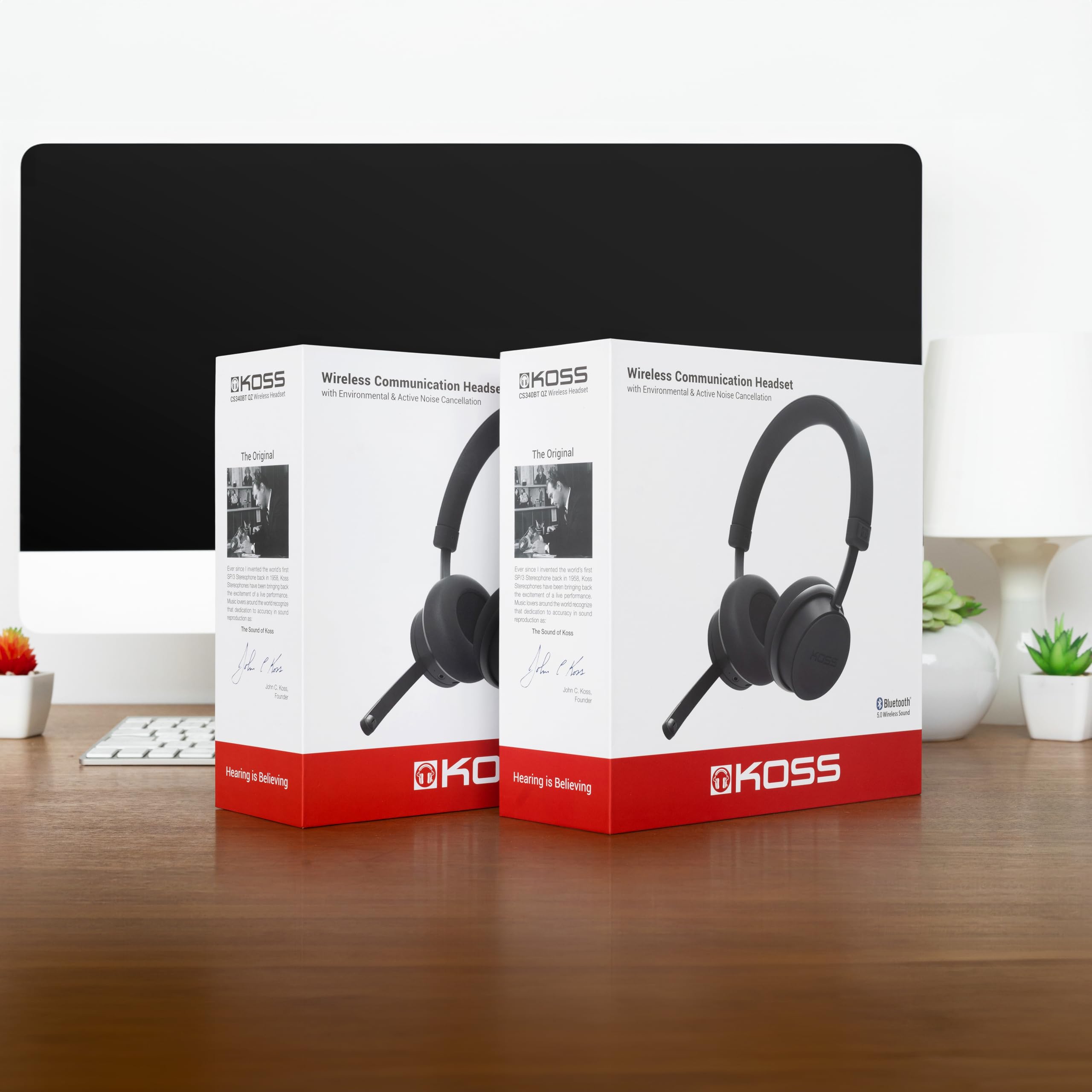 Koss CS340iBT QZ Wireless Bluetooth On-Ear Headphones with Active Noise Cancelling (2-Pack) - Perfect for Office Calls, Online Meetings & Travel - Black