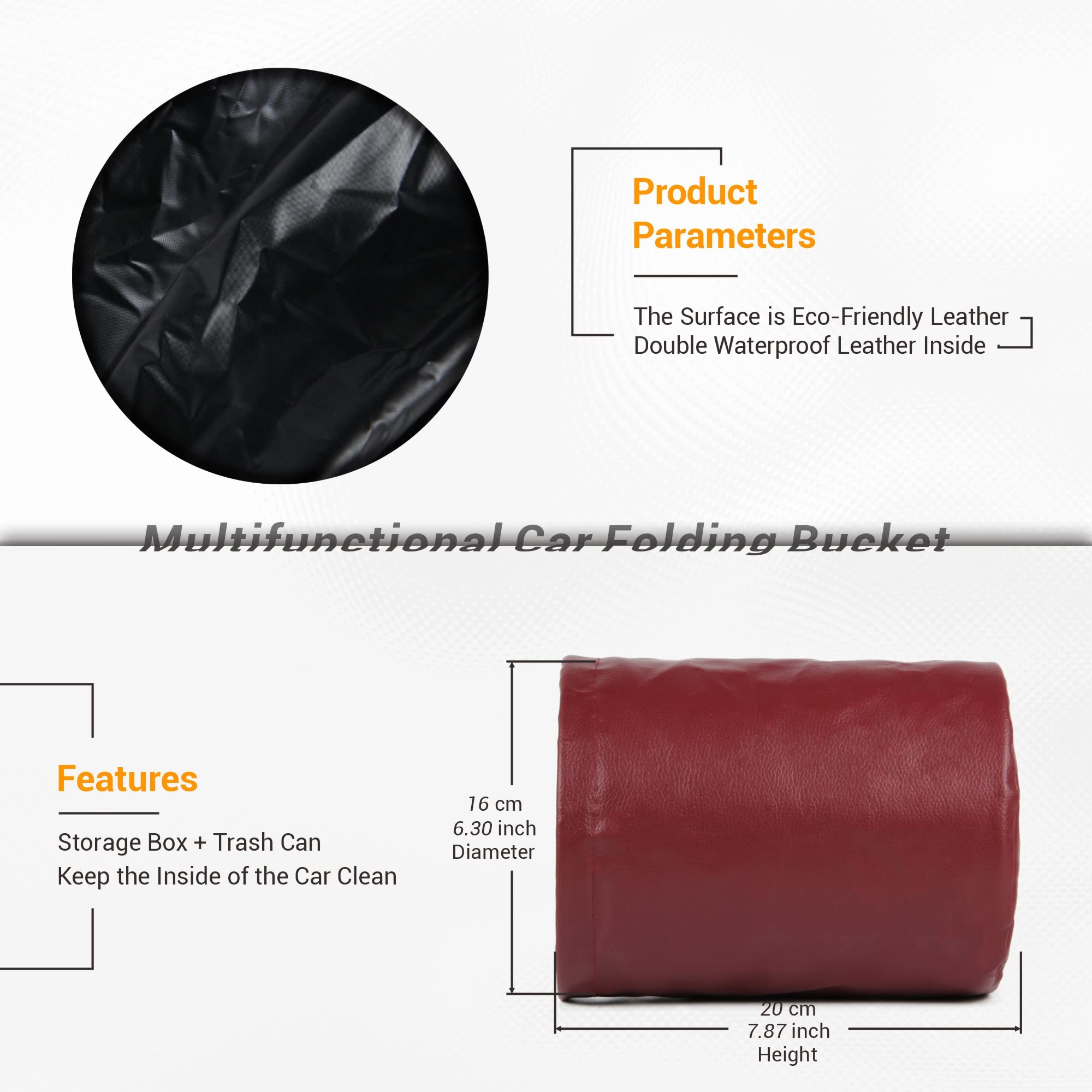 Waterproof PU Leather Collapsible Hanging Car Trash Can - Portable Pop Up Garbage Bin for Vehicles (1 Pack, Red) | Ideal for Road Trips, Commuting & Keeping Your Car Clean