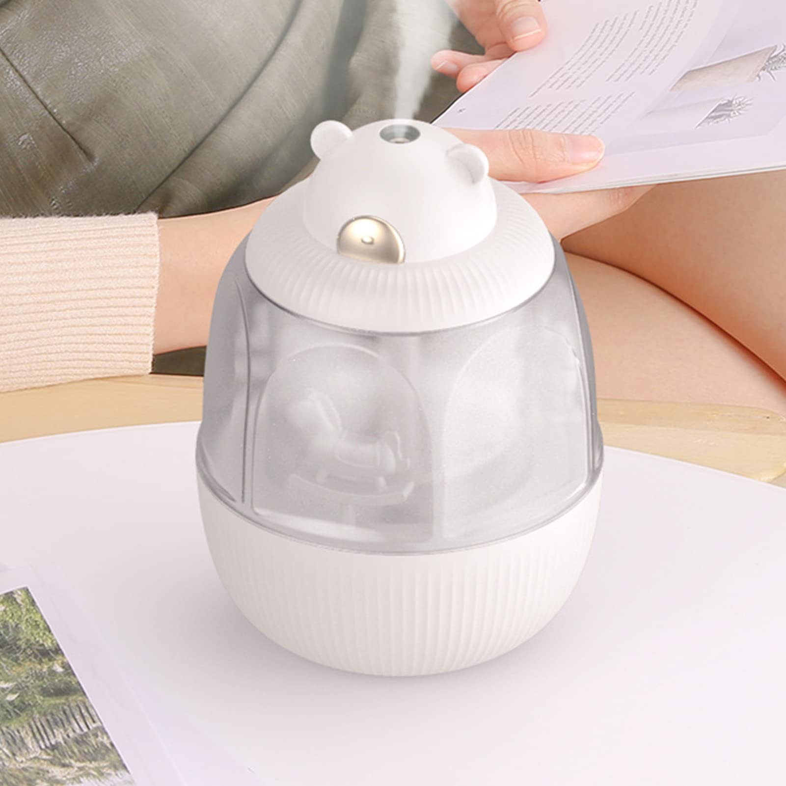 320ml USB Charging Humidifier with Music - Cute Carousel Air Humidifier & Diffuser (50ML/h, 108KHz) for Bedroom, Office, Car, Nursery, and Dry Skin Relief