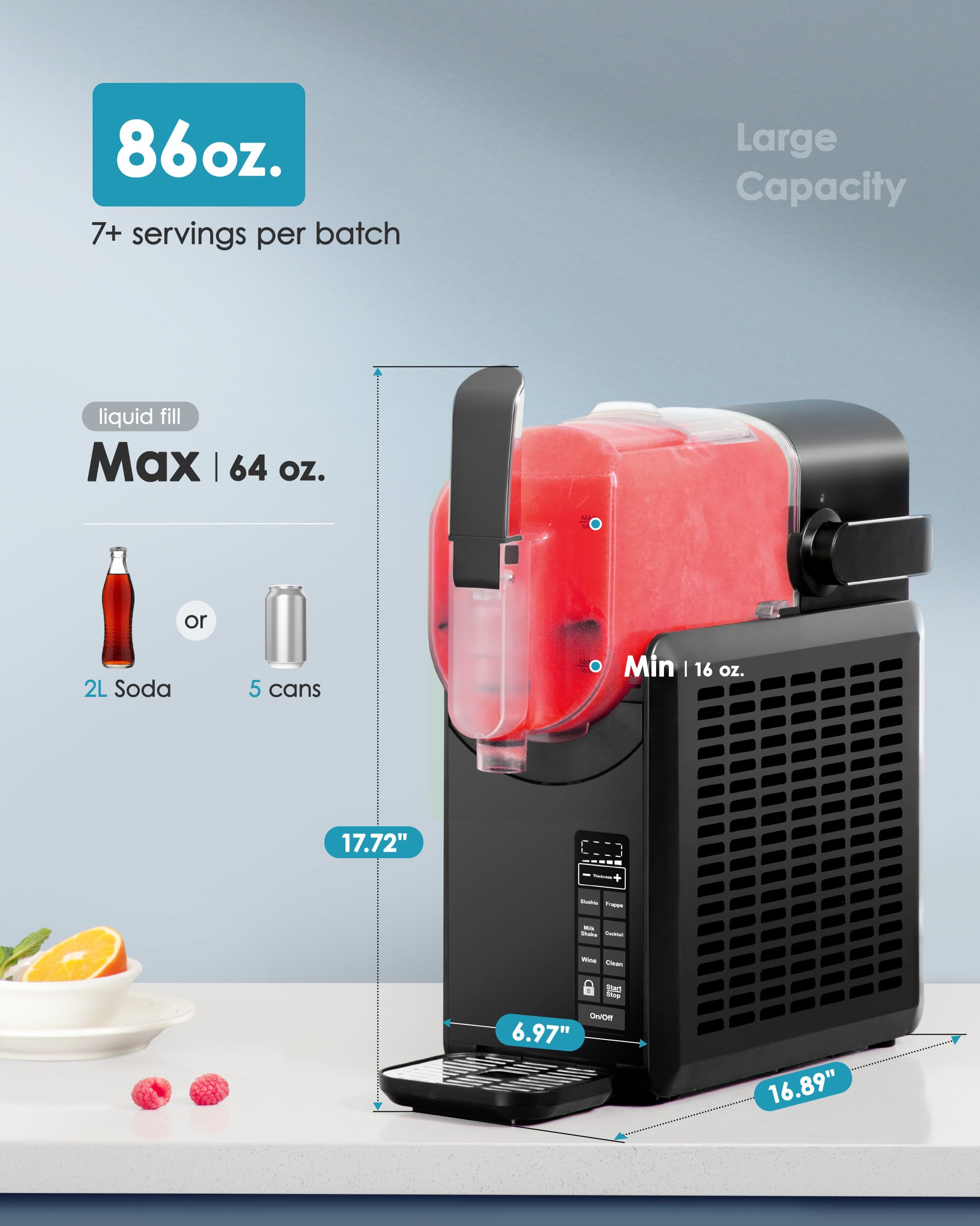 EUHOMY 86oz Slushie Machine - No Ice Needed Frozen Drink Maker for Home & Commercial Use, Self-Cleaning with 5 Preset Programs - Perfect for Margaritas, Frappés, Milkshakes at Parties, Bars & Restaurants