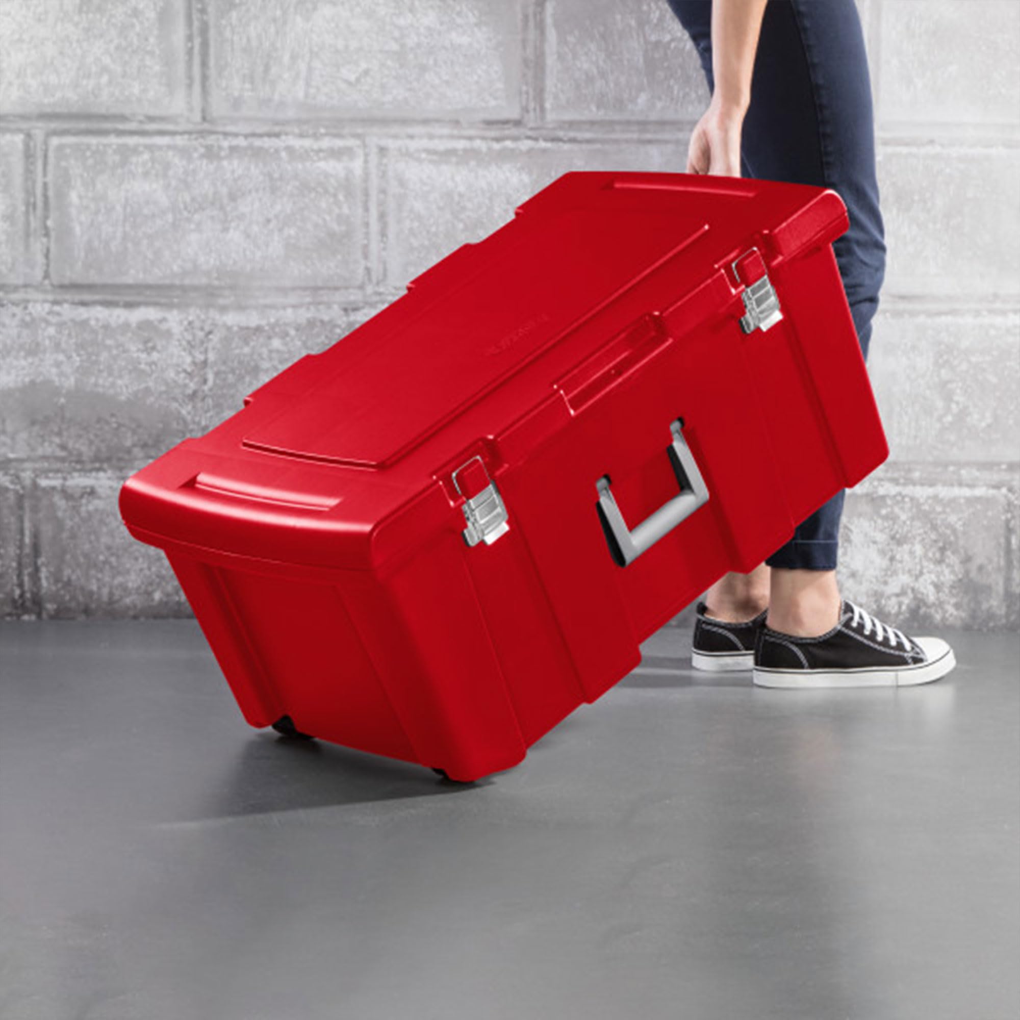 Sterilite 2-Pack Wheeled Footlocker with Lock - Durable Plastic Storage Container for Travel, Camping & Home Organization (Red) - Perfect for Dorm Rooms, Military Use & Sports Equipment Storage