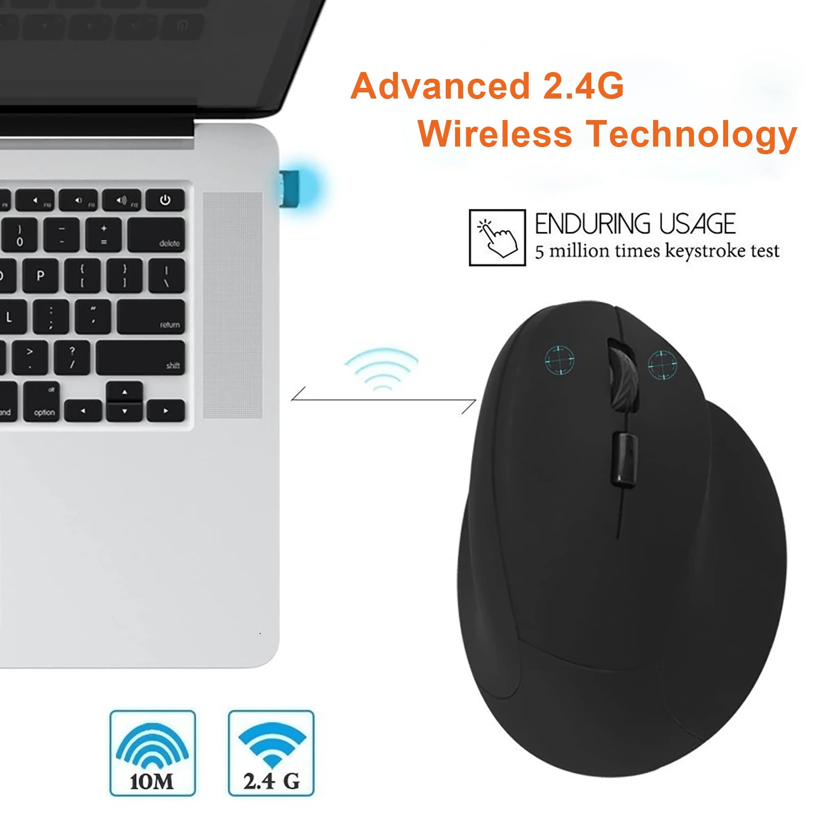 Sokelinn-six 2.4G Wireless Ergonomic Vertical Mouse - Rechargeable Optical Gaming Mouse with 800/1200/1600 Adjustable DPI, 6 Buttons for Big Hands - Perfect for PC, Laptop, Notebook & Office/Home Use