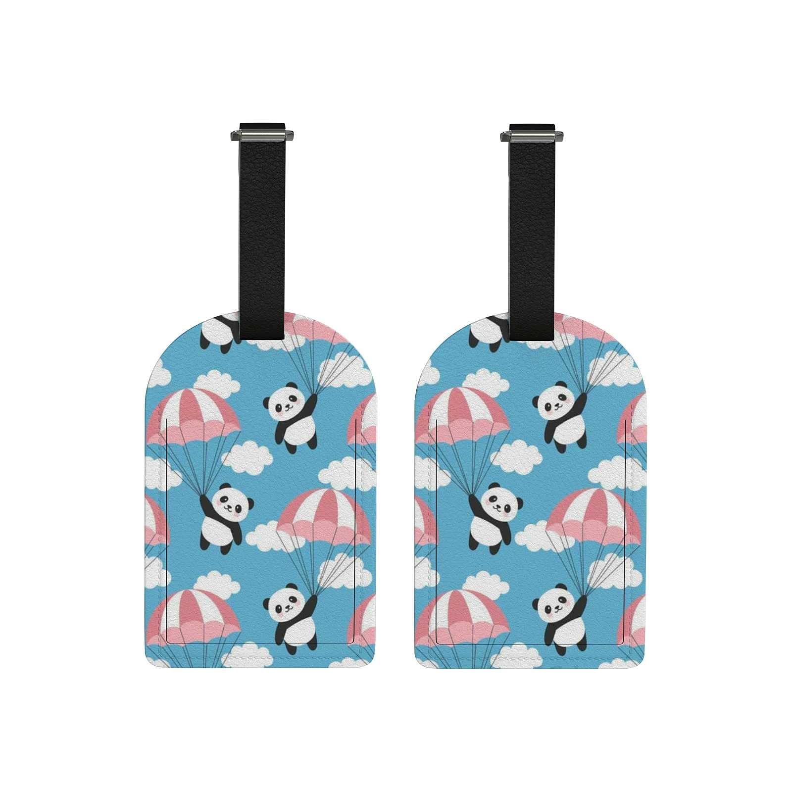 2 Pack PU Leather Luggage Tags for Kids - Personalized Travel Suitcase Tags with Name & ID Card, Cute Panda Print - Perfect for Backpacks, Suitcases & Carry-Ons