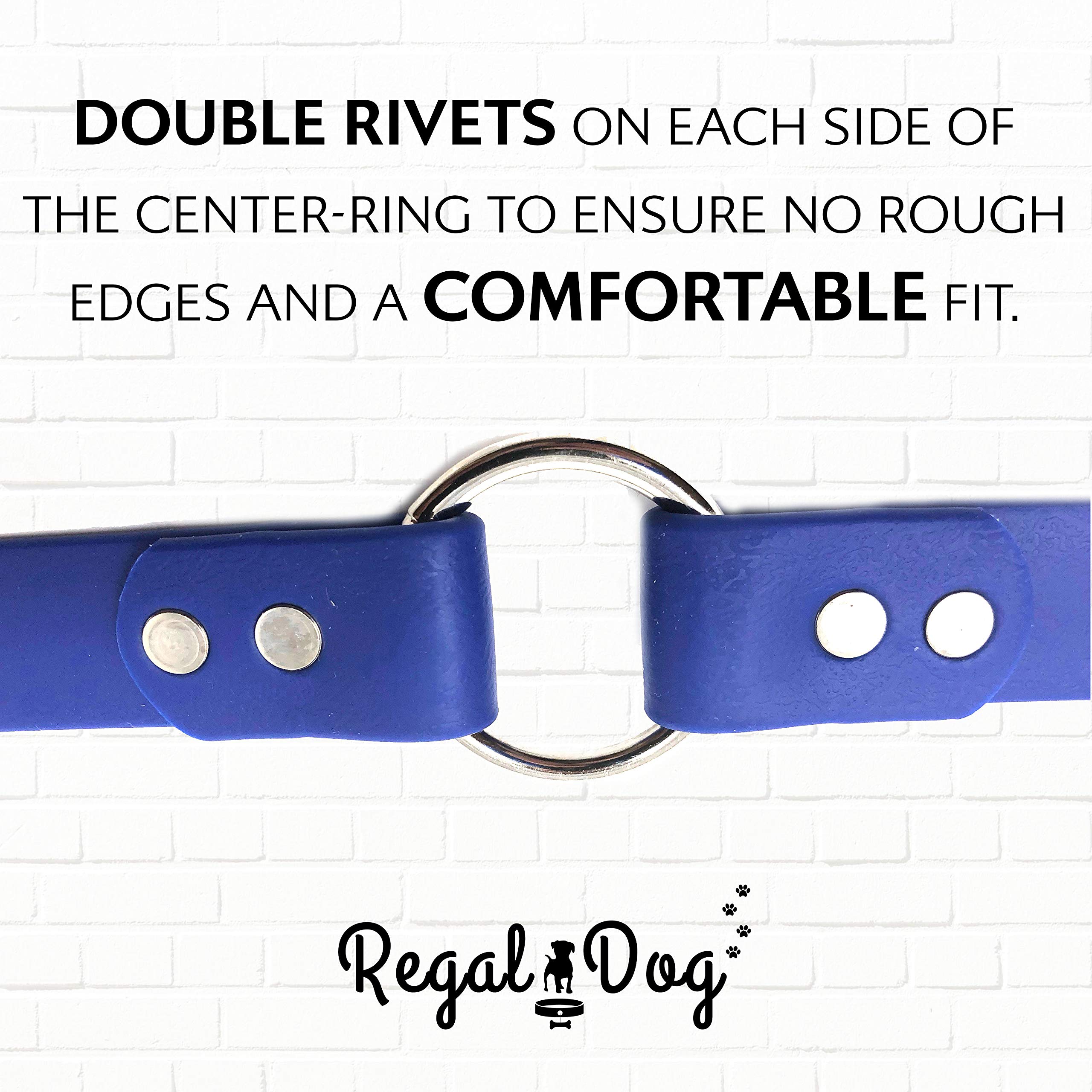 Regal Dog Products Heavy Duty Blue Biothane Dog Collar - Adjustable, Chew Resistant & Waterproof with Double Buckle & D-Ring | Vinyl Coated for Comfort | Perfect for Large Dogs, Outdoor Adventures & Training Sessions