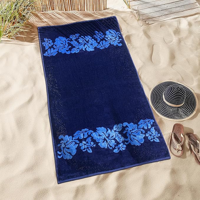 Floral Oversized Cotton 2-Piece Beach Towel Set - Soft, Absorbent & Quick-Drying for Pool, Beach, Yoga & Outdoor Activities
