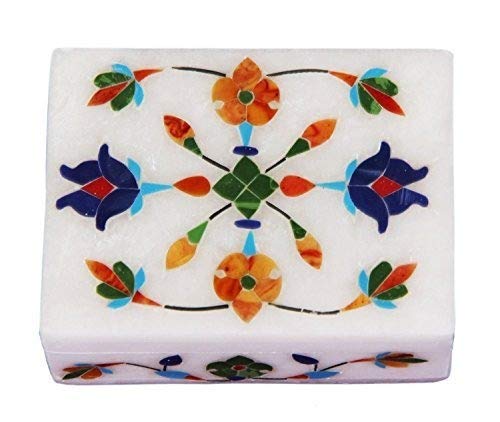 Handmade Floral Symmetry Marble Inlay Jewelry Box (4x3 inch) - Decorative Trinket Organizer with Shiny Marble Art - Unique Birthday Gift for Women - Perfect for Rings, Earrings & Keepsake Storage