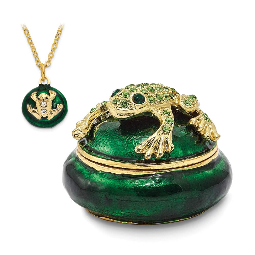 Luxury Bejeweled Speckled Frog Trinket Box - Pewter & Enamel Collectible Gift with Matching Pendant Necklace - Perfect for Jewelry Storage, Home Decor & Unique Gift Giving