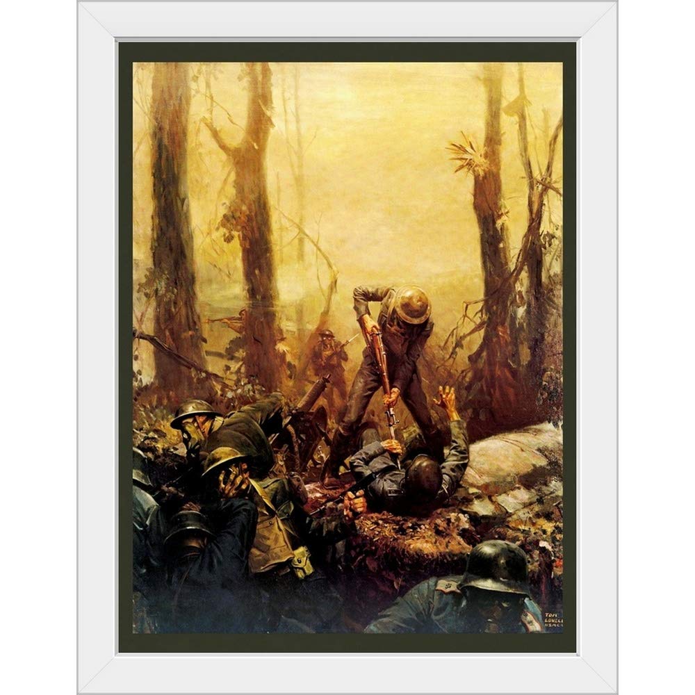 June 1918 American Marines Battle Art Print - White Framed Military Wall Decor - WWI Historical Painting for Home Office, Man Cave & Veterans Gifts