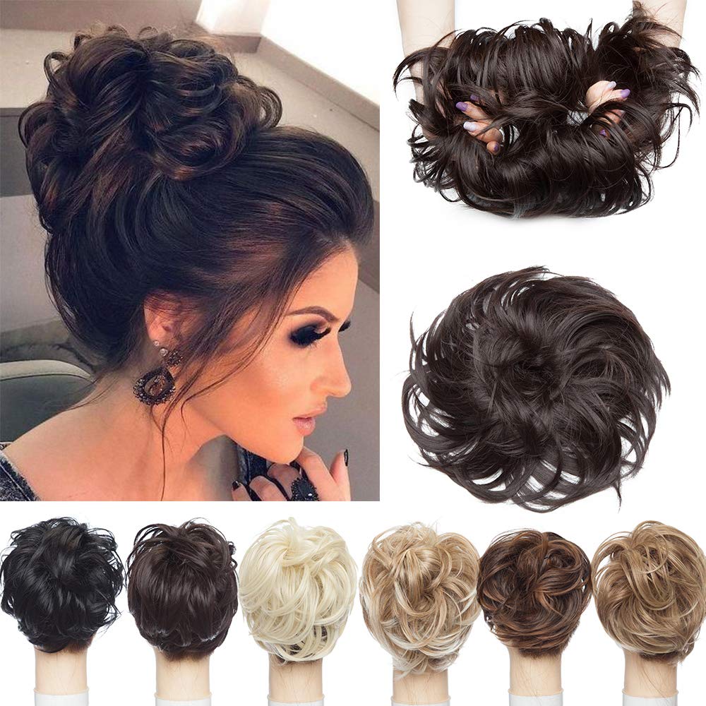 OSEN 8 Inch Dark Brown Synthetic Elastic Rubber Band Hairpiece - Ponytail & Messy Bun Hair Extensions for Women & Girls (1 Pack) | Perfect for Daily Wear, Parties & Cosplay
