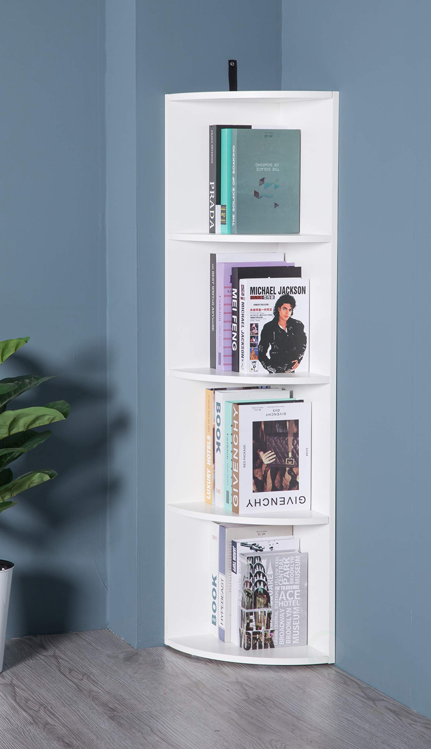 Sturdy 4-Tier White Wooden Corner Bookshelf for Small Spaces - Perfect for Home Office, Living Room, Bedroom, Classroom & Library Storage | Space-Saving Shelf Organizer for Books, Decor & Essentials