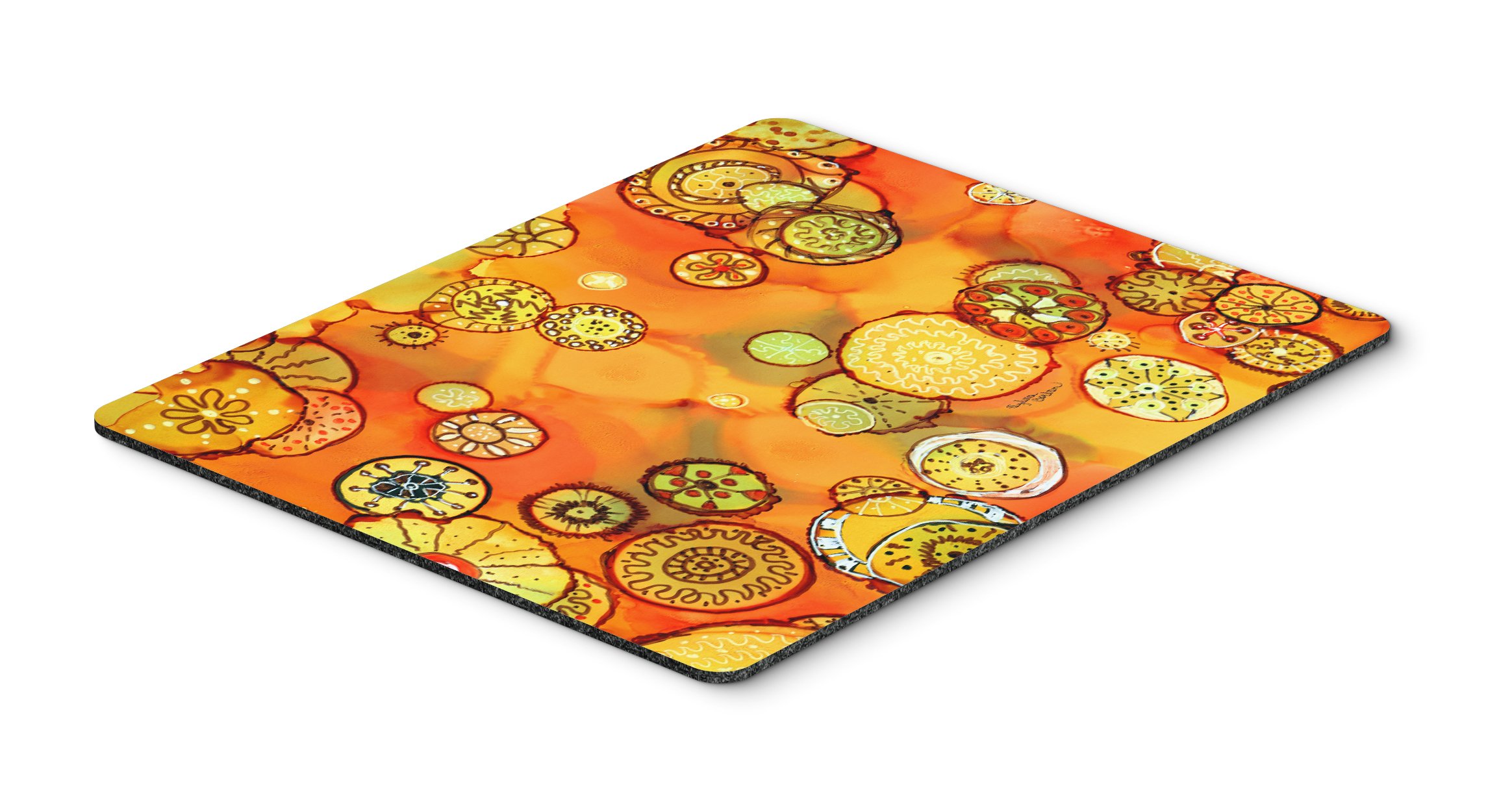 Caroline's Treasures 8987MP Abstract Floral Mouse Pad - Orange & Yellow Design, Non-Slip Large Mouse Mat for Home Office, Gaming & Computer Work - Washable Hot Pad & Trivet for Kitchen Use