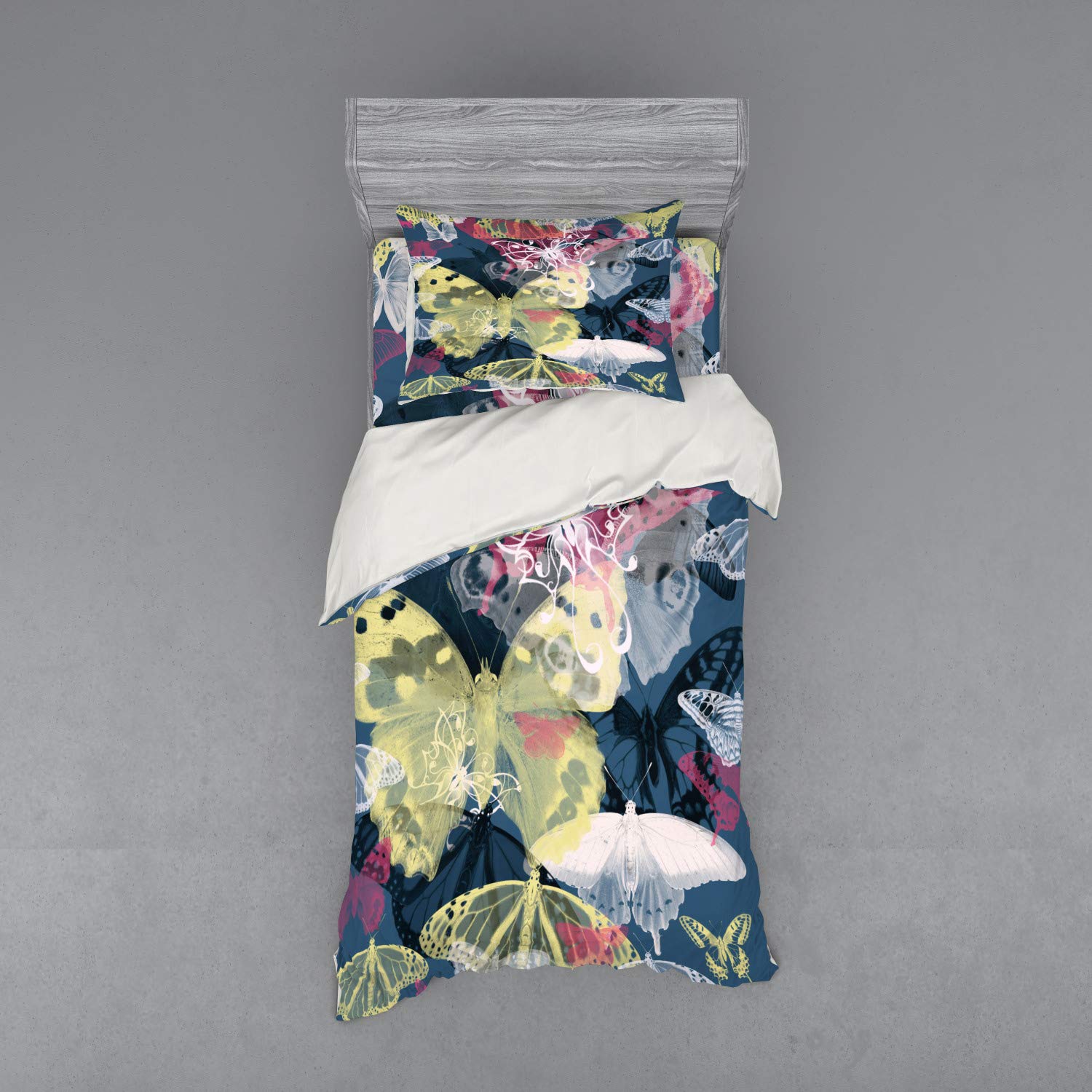 Ambesonne Abstract Duvet Cover Set - Colorful Hand-Painted Butterfly Design, 3-Piece Twin XL Bedding Set with Sham & Fitted Sheet | Spring Wildlife Theme for Modern Bedrooms & Guest Rooms