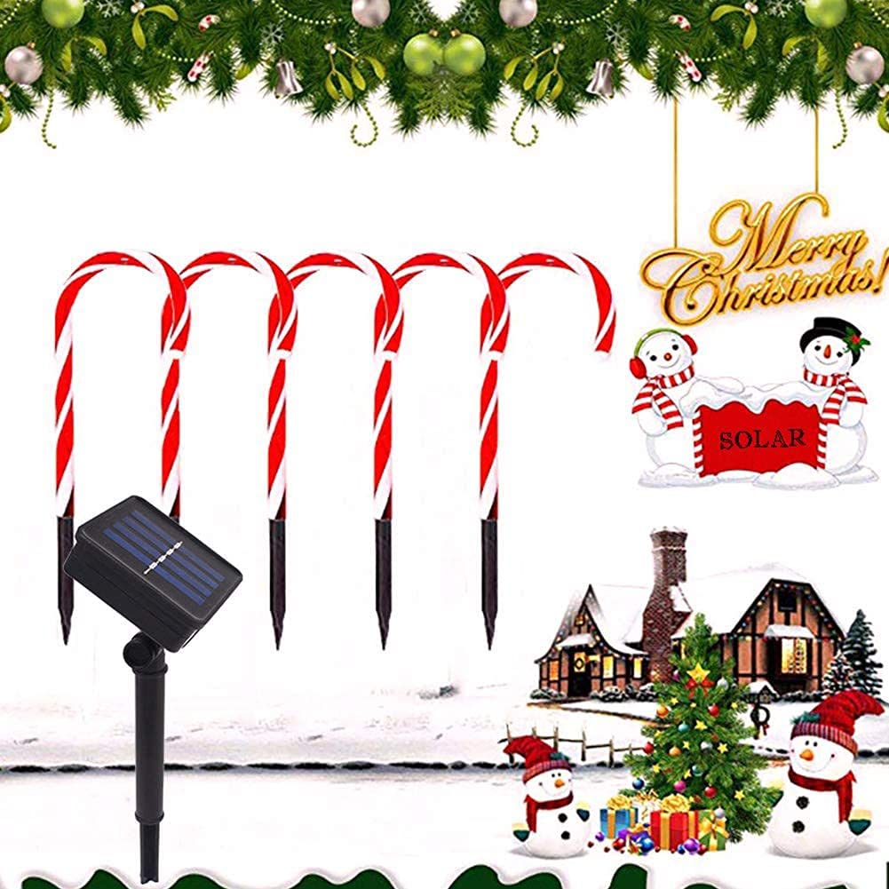 Candy Cane Pathway Marker Lights - 5 Pack Christmas Solar/Battery Powered Outdoor Decorations, 15 Inch Tall Red & White Plastic Lights with 2M Cable - Perfect for Driveway, Garden, and Holiday Yard Decor