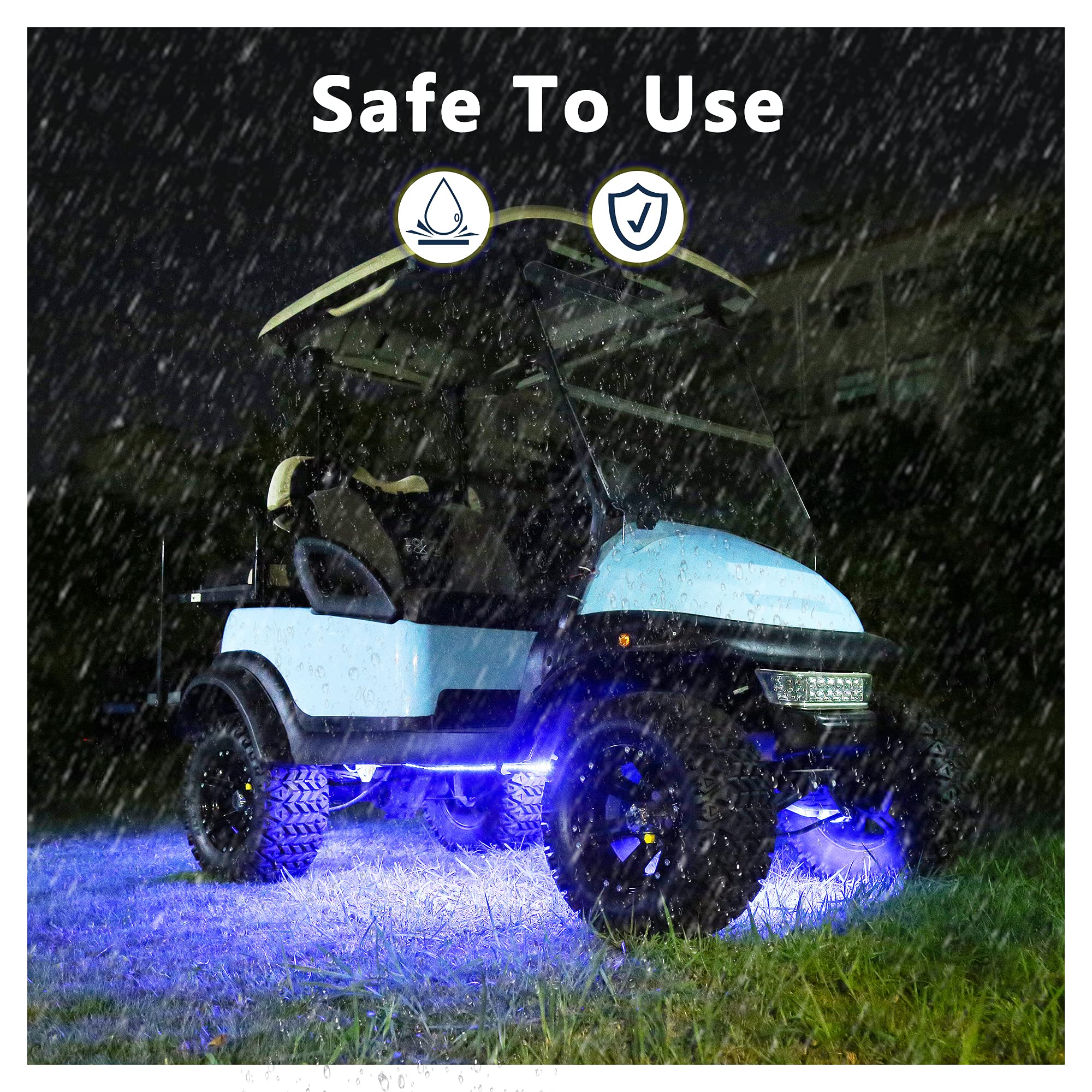 10L0L Golf Cart Underglow LED Light Strip Kit - 22 Color Modes, Wireless Remote Control, Sound Activated, Waterproof Flexible Tubes (4 Pack) - Perfect for Night Golfing, Car Shows & Off-Road Adventures