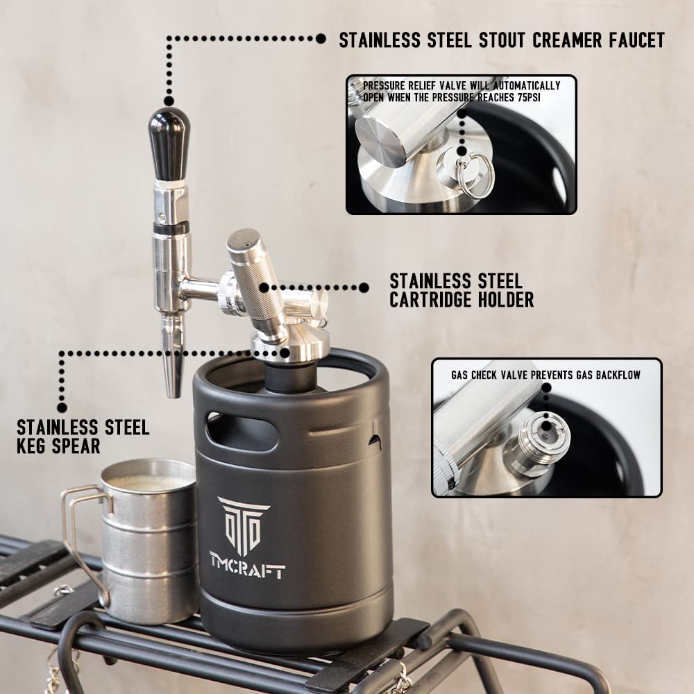 TMCRAFT 64oz Nitro Cold Brew Coffee Maker with Stainless Steel Stout Creamer Faucet & Pressure Valve - Home Brew Coffee Keg System for Barista-Grade Nitro Coffee at Home, Office or Cafe