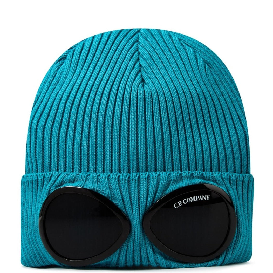 CP Company Blue Goggle Beanie - Winter Knit Hat with Goggles for Men & Women - Perfect for Skiing, Snowboarding & Cold Weather Outdoor Activities