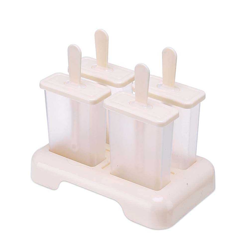 3D Ice Cream Maker DIY Popsicle Mold - 4 Grids Beige Freeze Ice Tray for Kids & Baby | Homemade Frozen Treats, Summer Snacks, Party Desserts