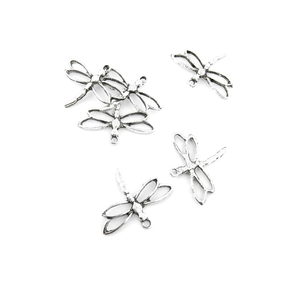 Antique Silver Tone Dragonfly Charms for Jewelry Making - Bulk Wholesale Supplies (100pcs) - Perfect for DIY Bracelets, Necklaces & Craft Projects
