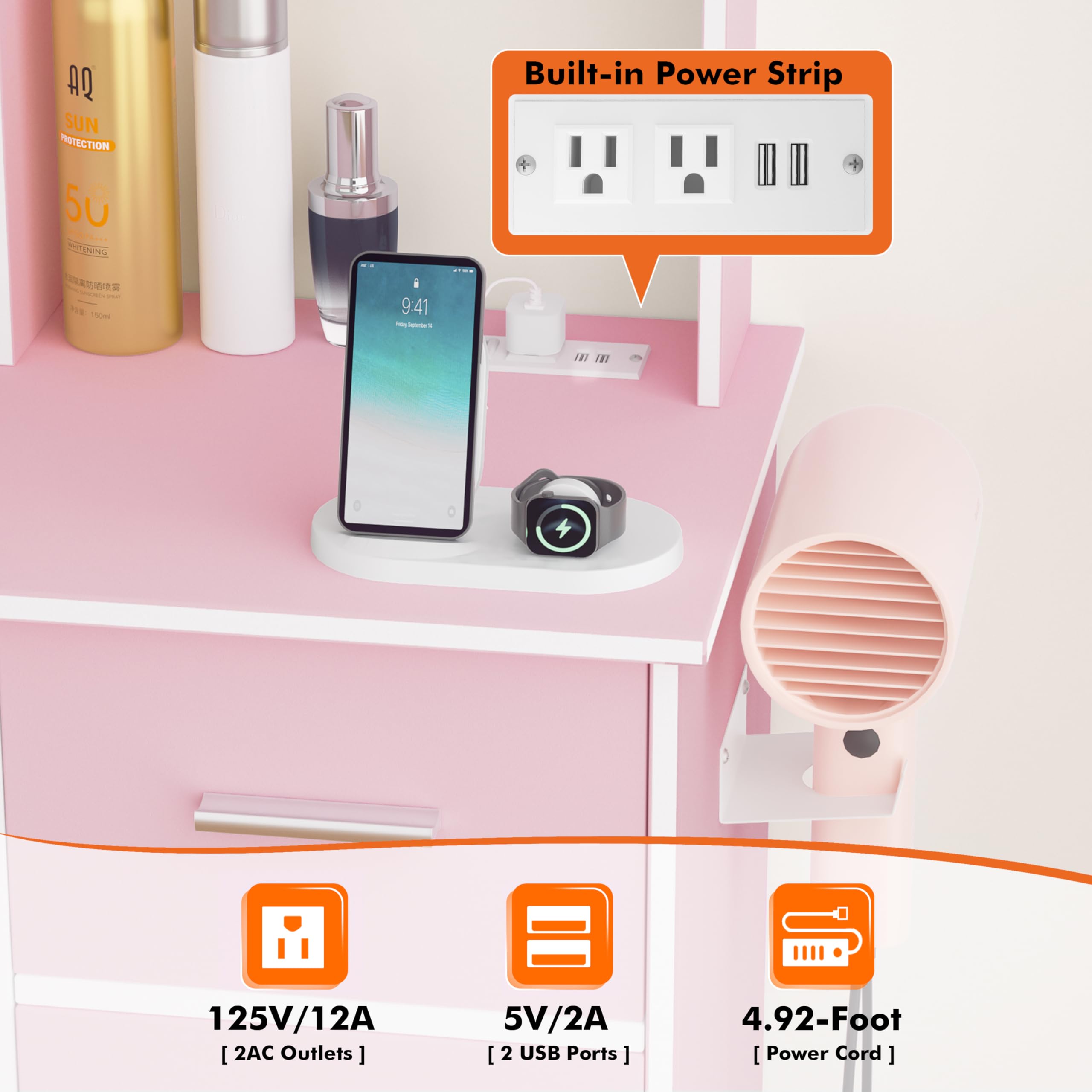 Greenvelly White Makeup Vanity Desk with LED Lights & 2 Mirrors - 3 Lighting Modes, Stool & Drawers - Dressing Table for Women & Girls Bedroom, Perfect for Makeup Application & Beauty Routine