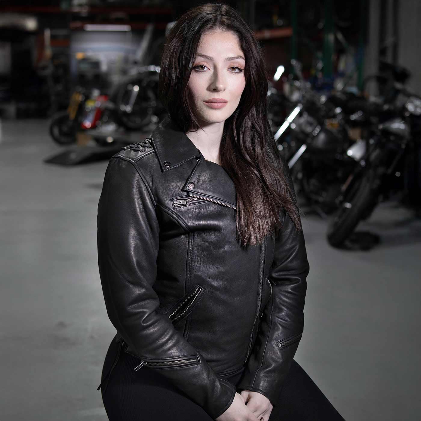 Milwaukee Leather MLL2525 Women's Black Lightweight Leather Jacket - Lace-Up Front Design for Motorcycle Riding & Casual Wear