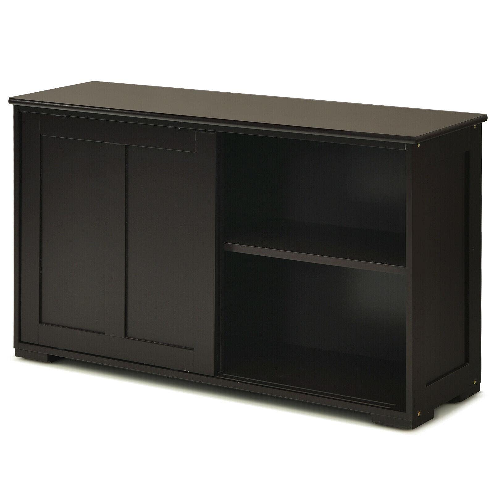 Wooden Kitchen Storage Cabinet with Sliding Doors - Buffet Sideboard Pantry Cupboard for Dining Room & Kitchen Organization | Brown Finish for Stylish Home Decor | Perfect for Storing Dishes, Utensils & Dry Food