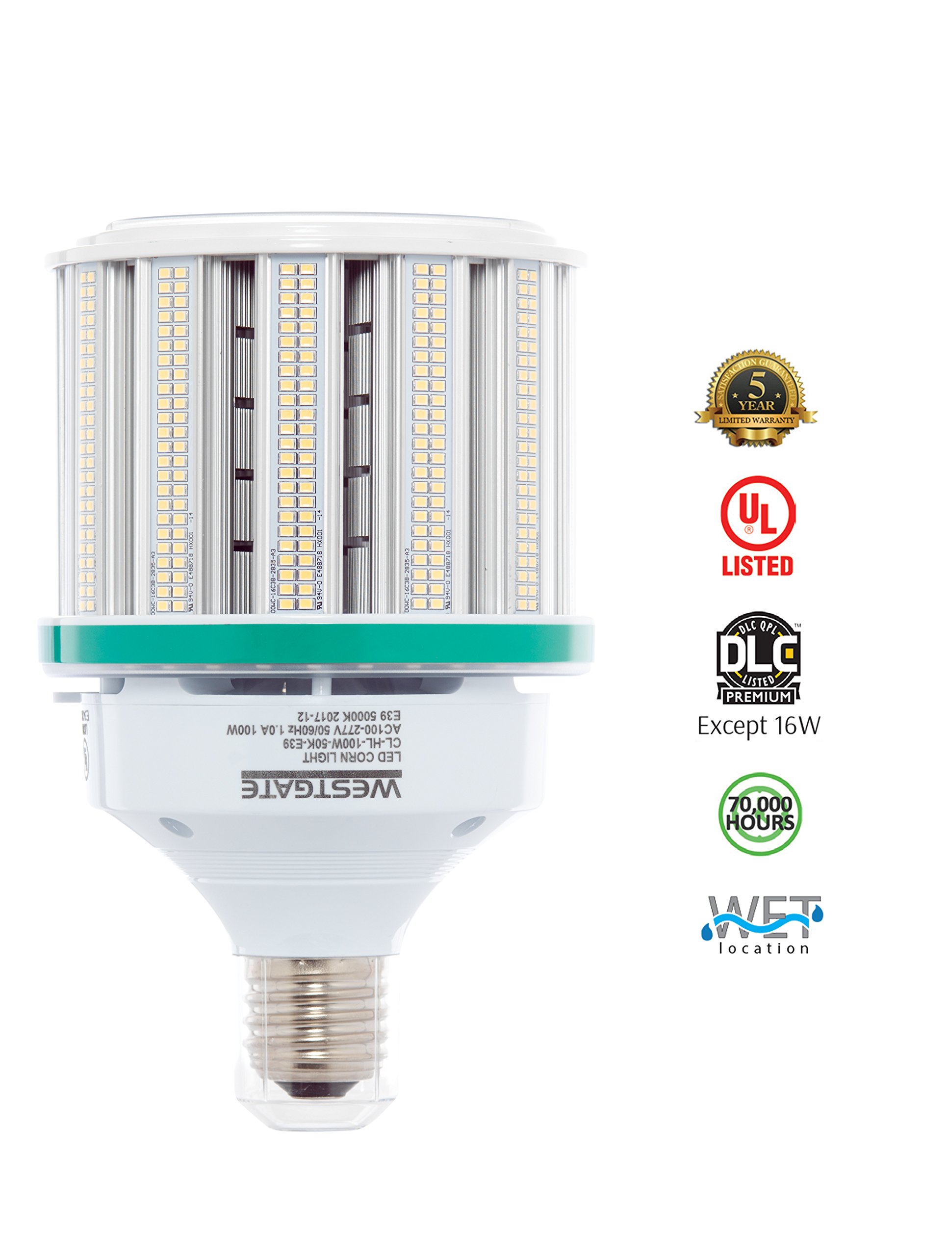 Westgate Lighting 100W LED Corn Bulb - 3000K Warm White, High Lumen, CRI>80, 360° Beam Angle - Energy Efficient Outdoor Lighting for Parking Lots, Warehouses & Backyards