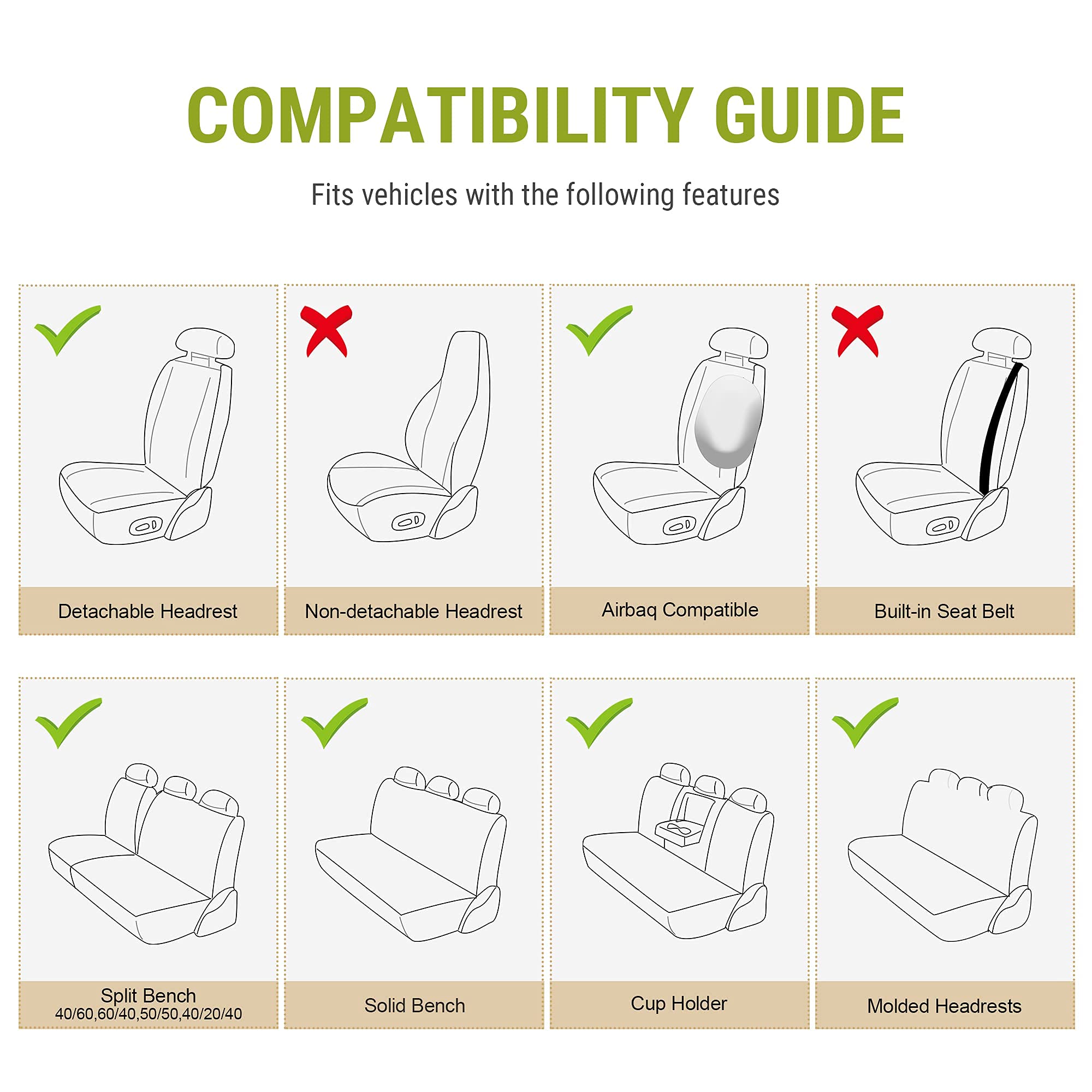 Premium AOOG Leather Car Seat Covers - Universal Fit Leatherette Seat Protectors for Cars, SUVs & Trucks | Non-Slip Auto Interior Accessories (Full Set, Beige) | Perfect for Road Trips, Commuting & Family Protection