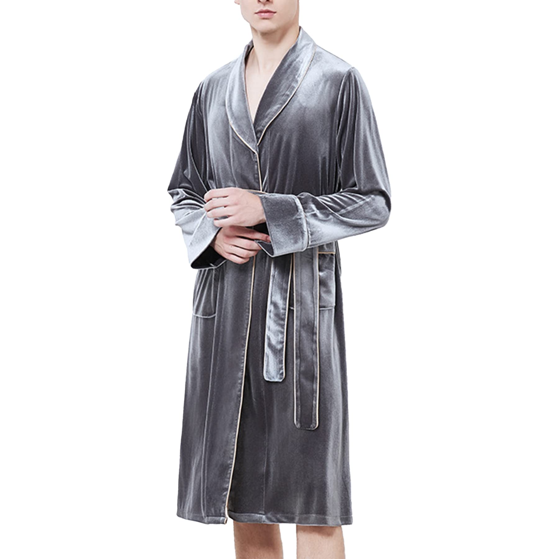 Luxury Men's Gold Velvet Sleep Robe - Soft Lounge Bathrobe & Dressing Gown for Home Wear | Perfect for Relaxing, Spa Days & Cozy Evenings