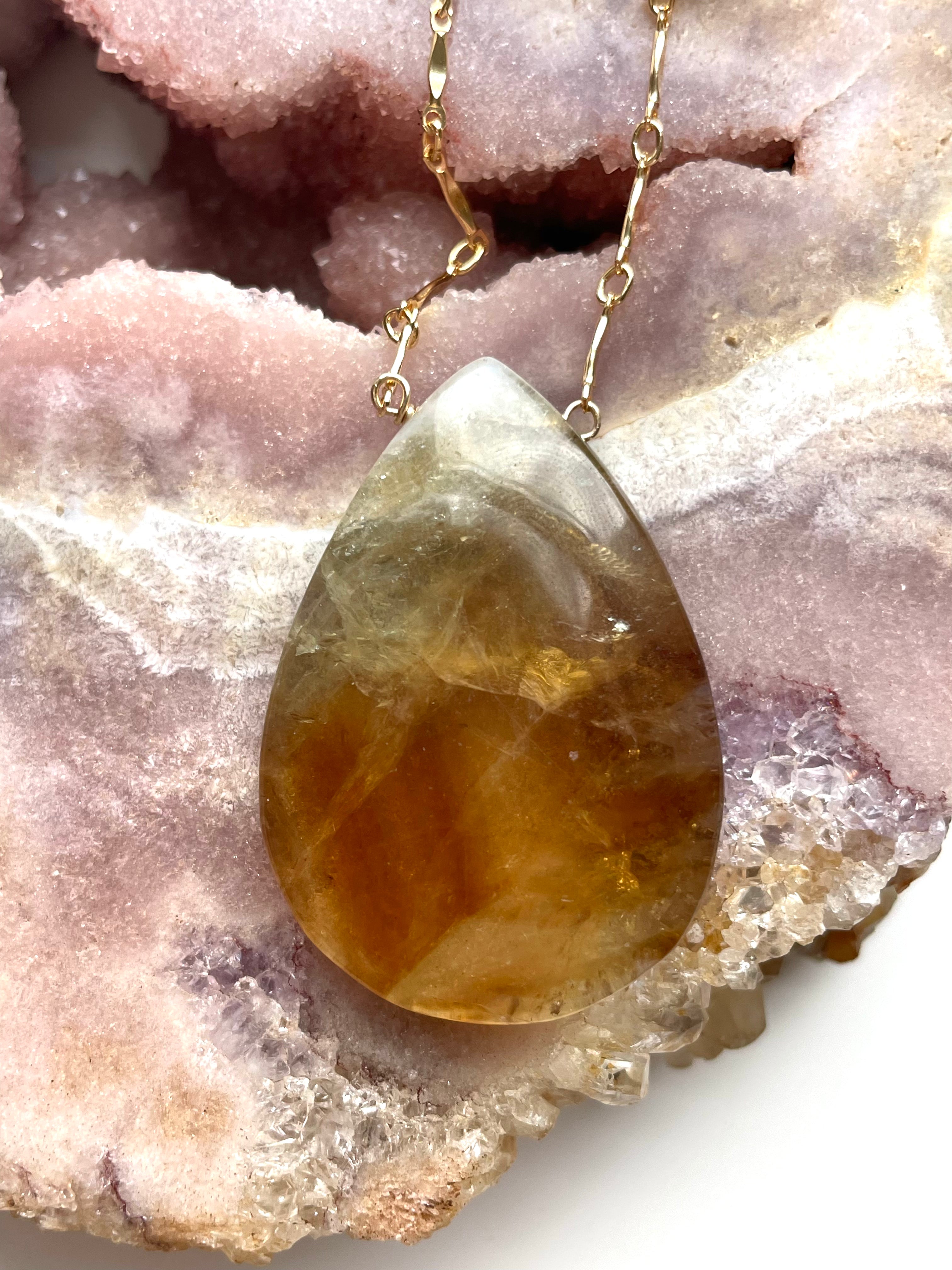 14K Gold Filled Chunky Genuine Yellow Citrine Necklace | Elegant Statement Jewelry for Women | Perfect for Parties, Weddings & Everyday Wear