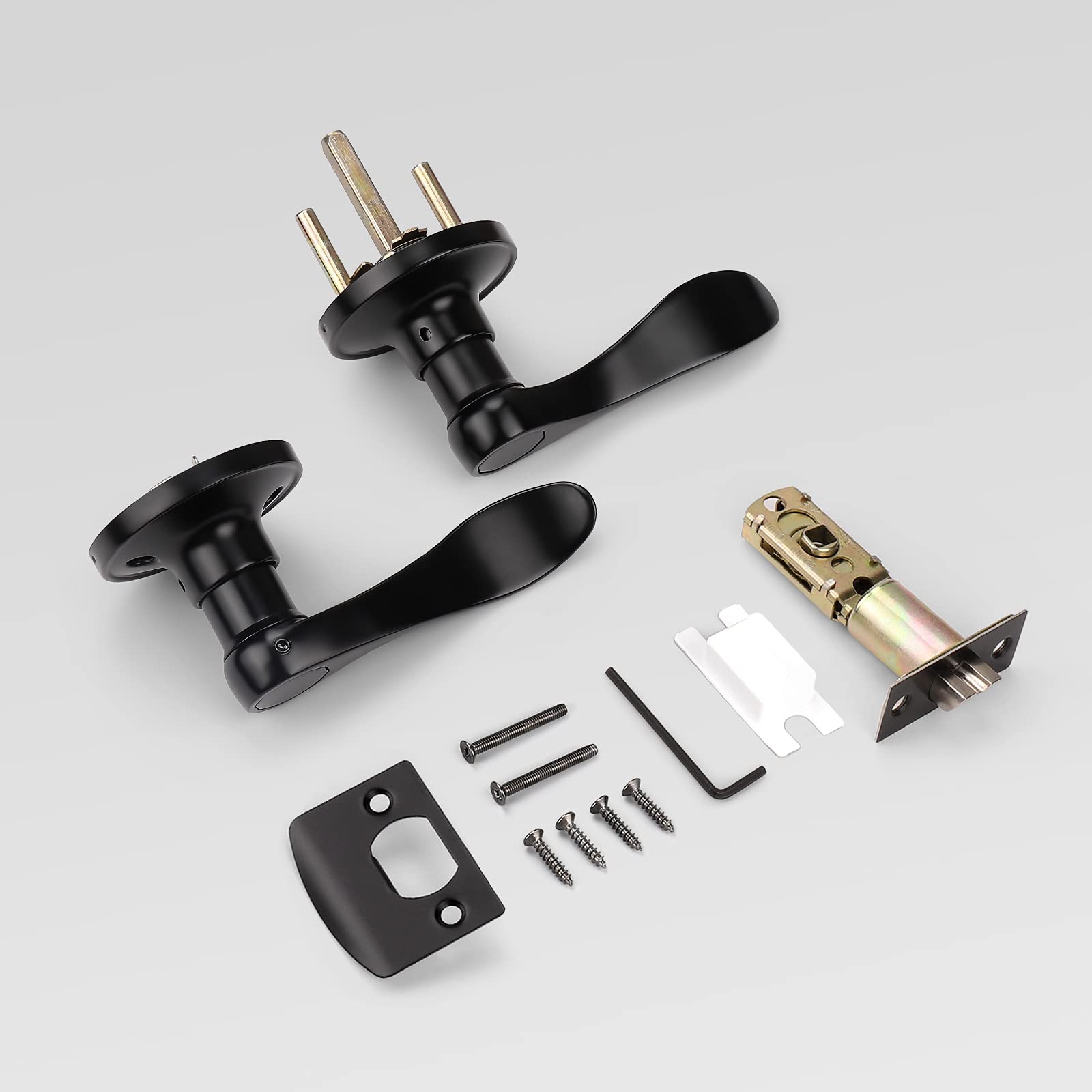 KNOBWELL 4-Pack Matte Black Door Lever Set - Reversible for Hall/Closet Doors