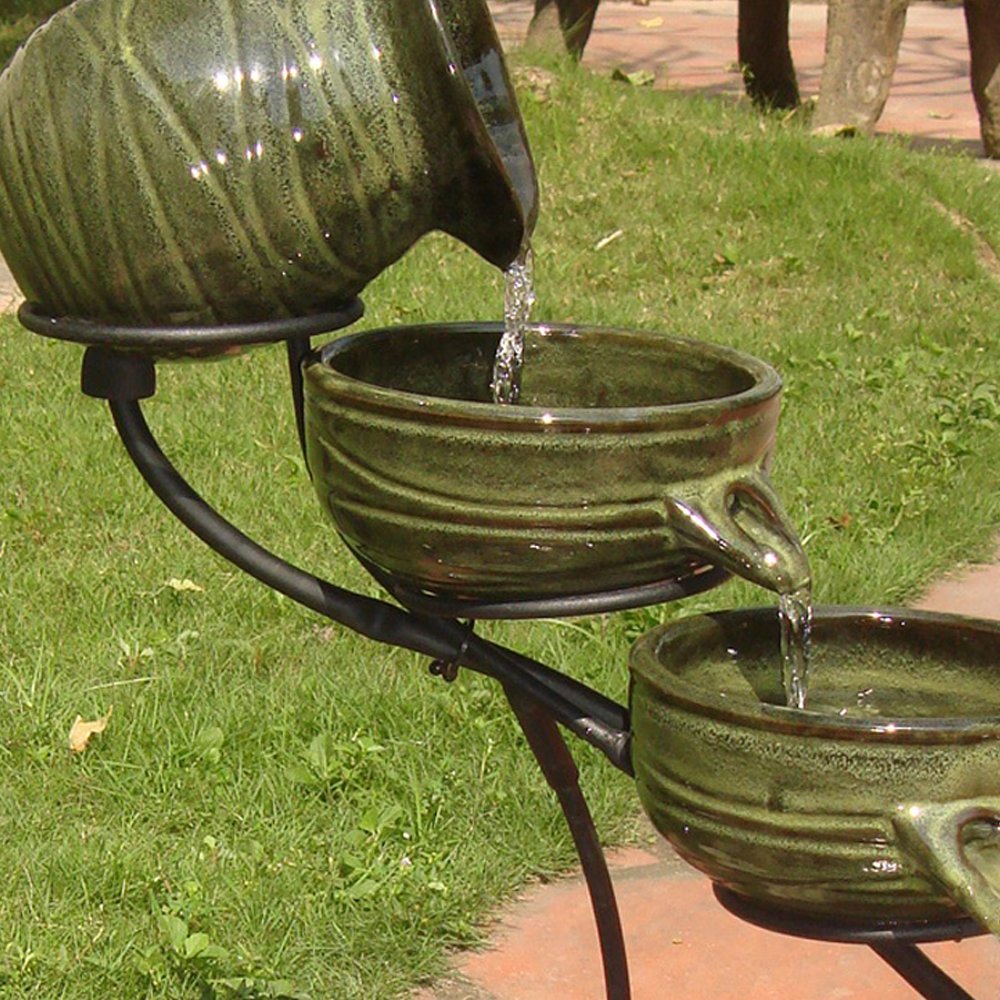 Smart Solar-Powered 4-Tier Ceramic Fountain with 10ft Cable - Elegant Cascading Outdoor Water Feature for Garden, Patio, Yard Decor | Eco-Friendly Solar Garden Fountain for Relaxing Ambience
