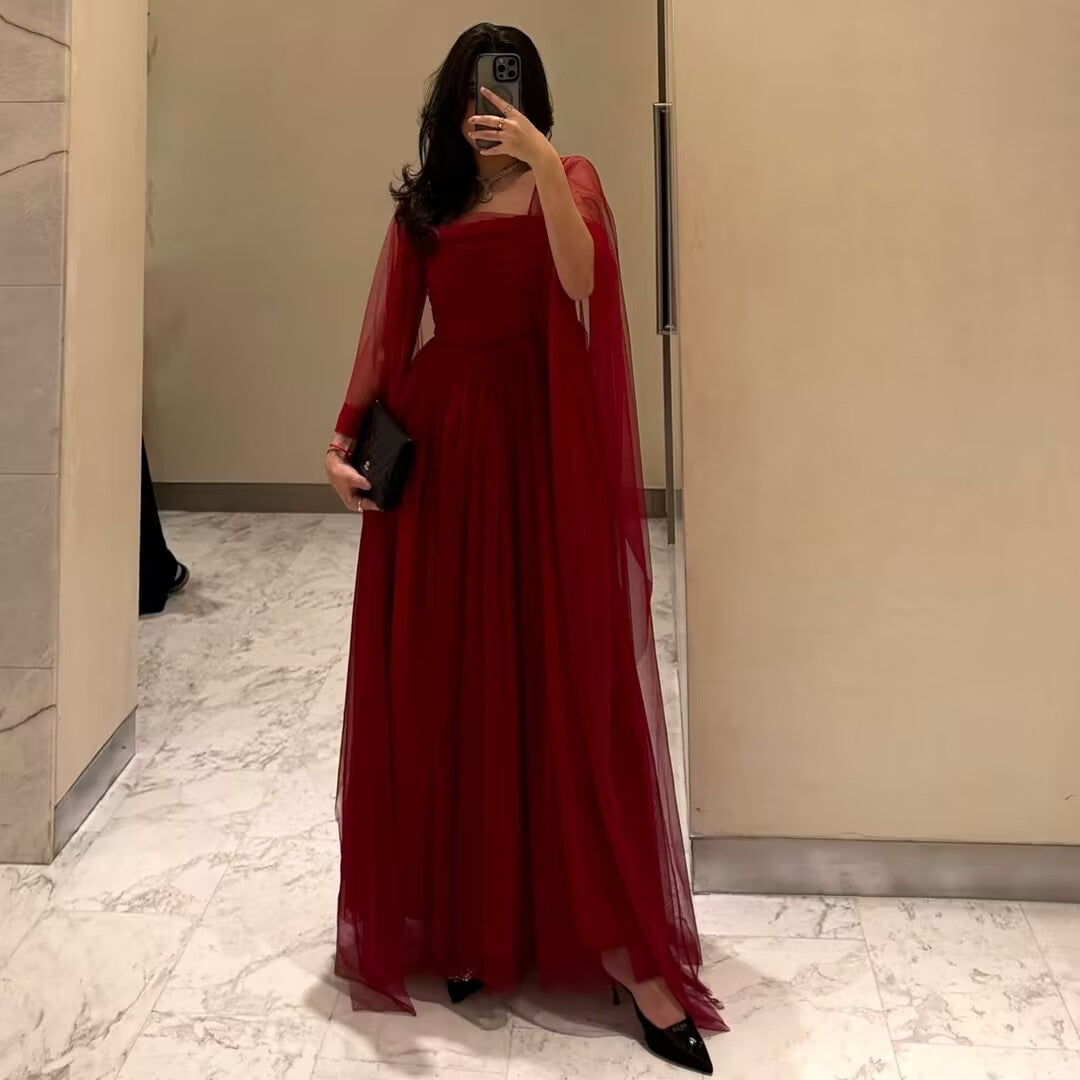 Elegant Red A-Line Tulle Strapless Long Prom Dress J2811 - Perfect for Homecoming, Formal Dances & Special Occasions