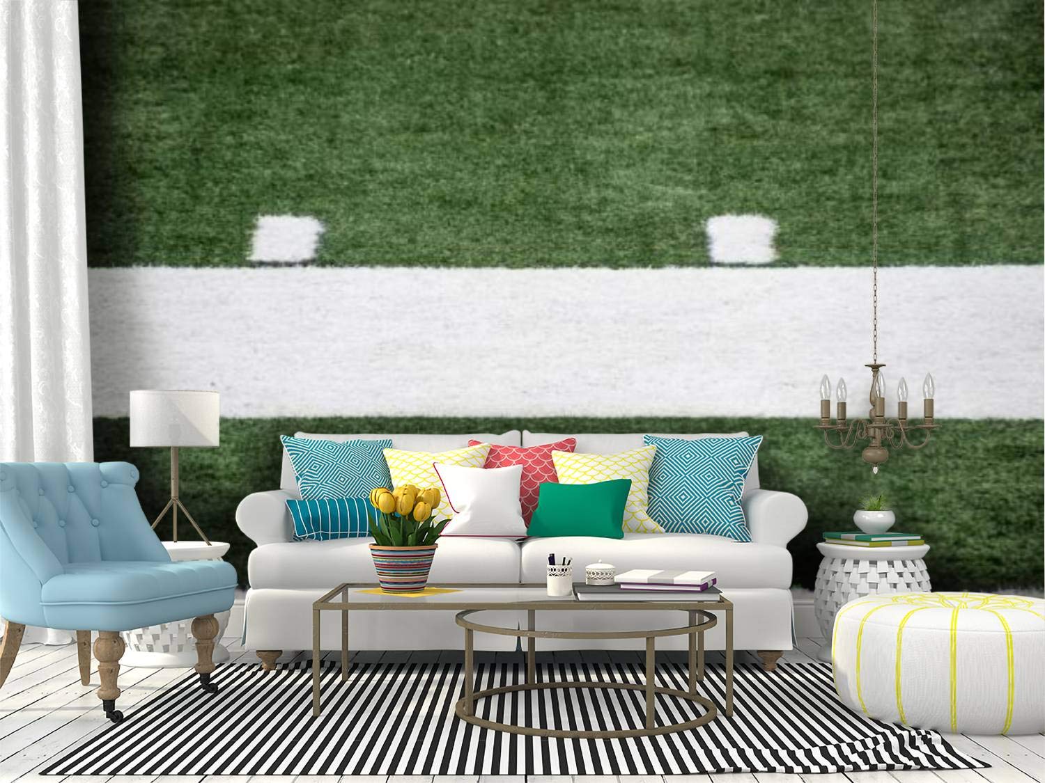 Self-Adhesive Removable Peel and Stick Wallpaper - Football Field Line Pattern Decorative Wall Mural for Home, Office, and Dorm Room Decor | Easy DIY Application for Walls, Furniture & Cabinets