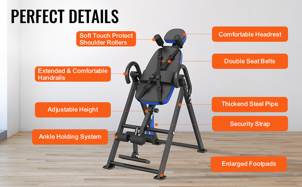 VEVOR Heavy Duty Inversion Table for Back Pain Relief - Adjustable Back Stretcher Machine with Headrest for Spinal Decompression & Strength Training | Perfect for Home Gym, Physical Therapy & Post-Workout Recovery