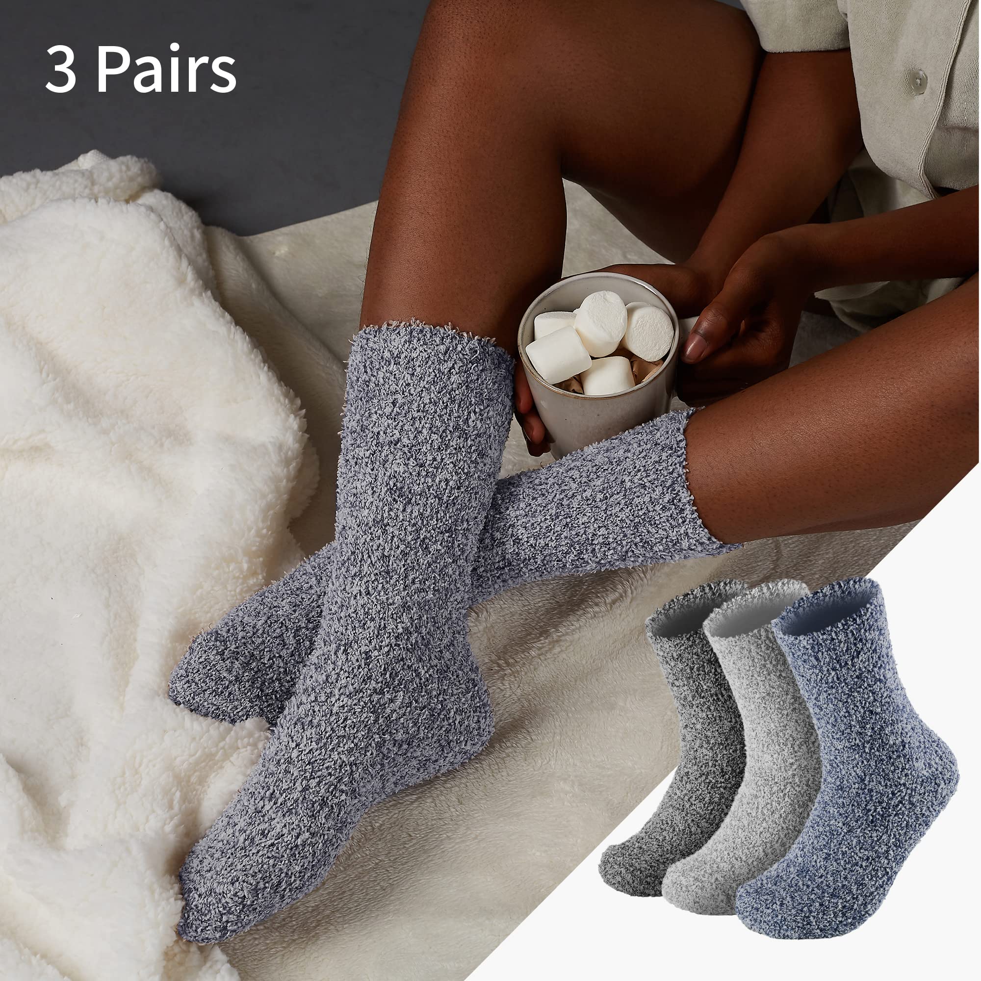 MONFOOT Women's & Men's 2-3 Pack Ultra Soft Fuzzy Warm Slipper Socks - Cozy Indoor & Outdoor Winter House Socks for Home, Office & Travel