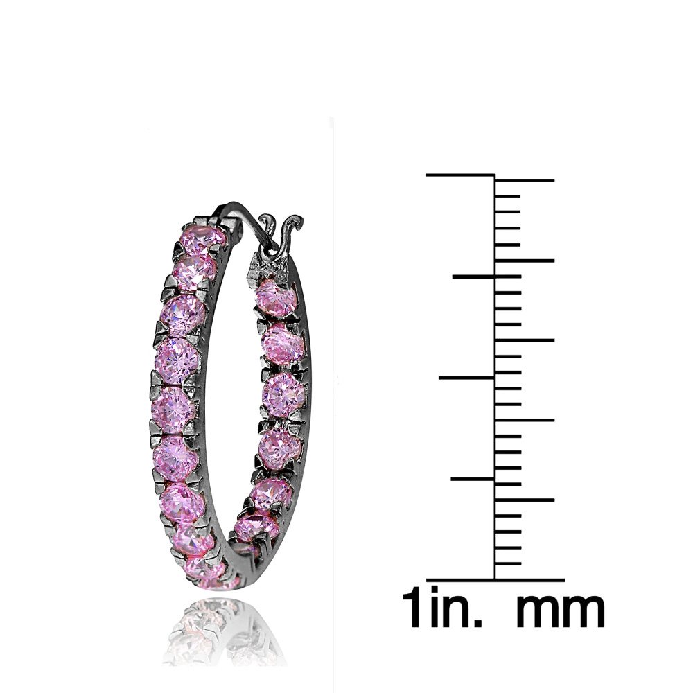 Sterling Silver Light Pink Cubic Zirconia Inside Out 3x20mm Round Hoop Earrings for Women - Elegant Everyday Jewelry, Perfect for Parties, Weddings & Gifts